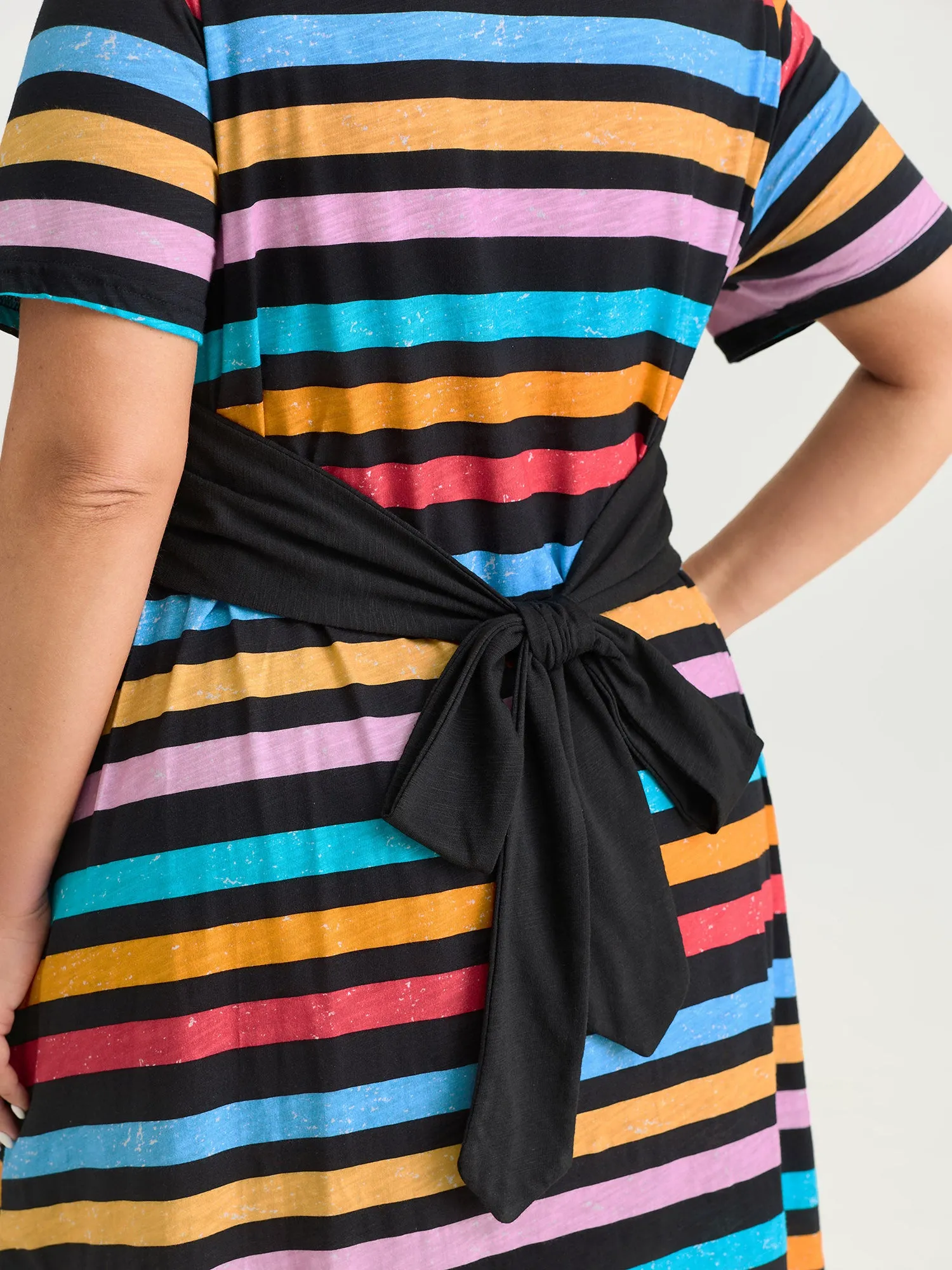 Cotton Stretchy Colorful Striped V-Neckline Midi Dress sold by Bloomchic product image thumbnail 5