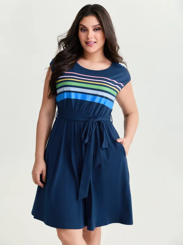 Supersoft Colorful Striped Print Mini Dress made by Bloomchic