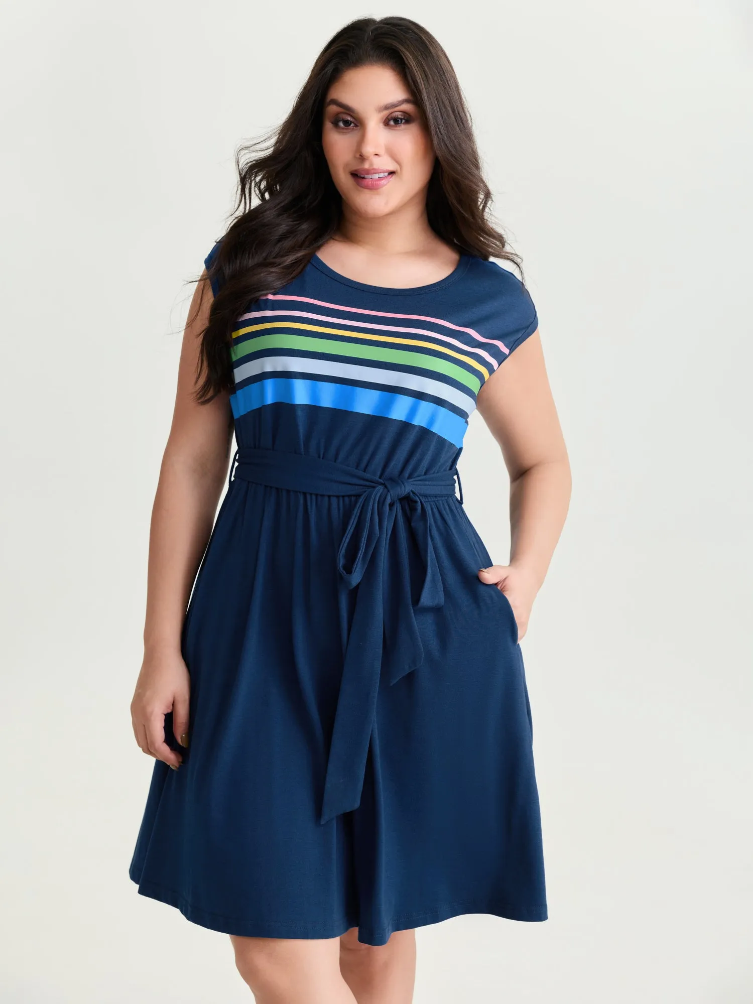 Supersoft Colorful Striped Print Mini Dress sold by Bloomchic