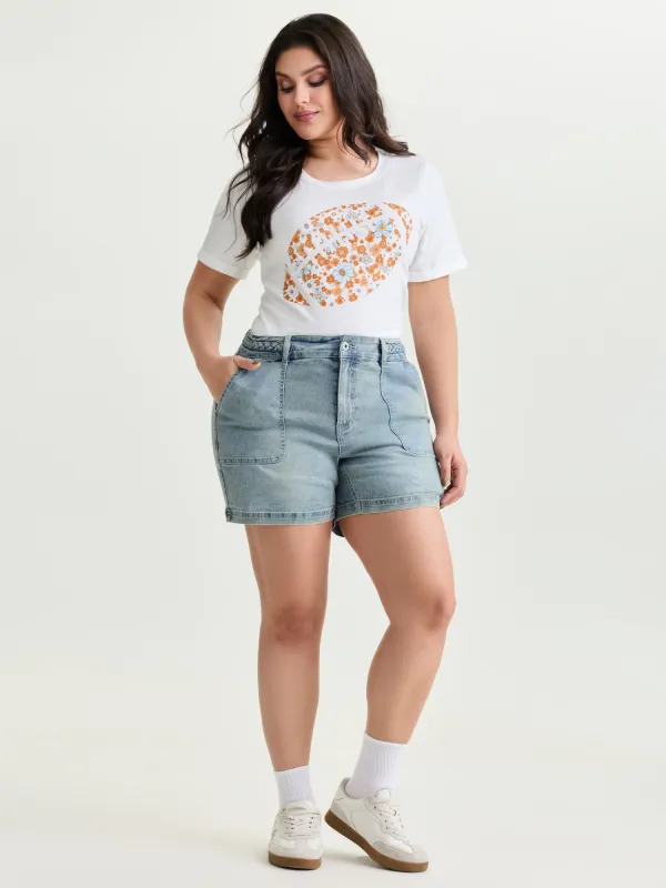 Stretchy Skinny-Fit Denim Shorts made by Bloomchic