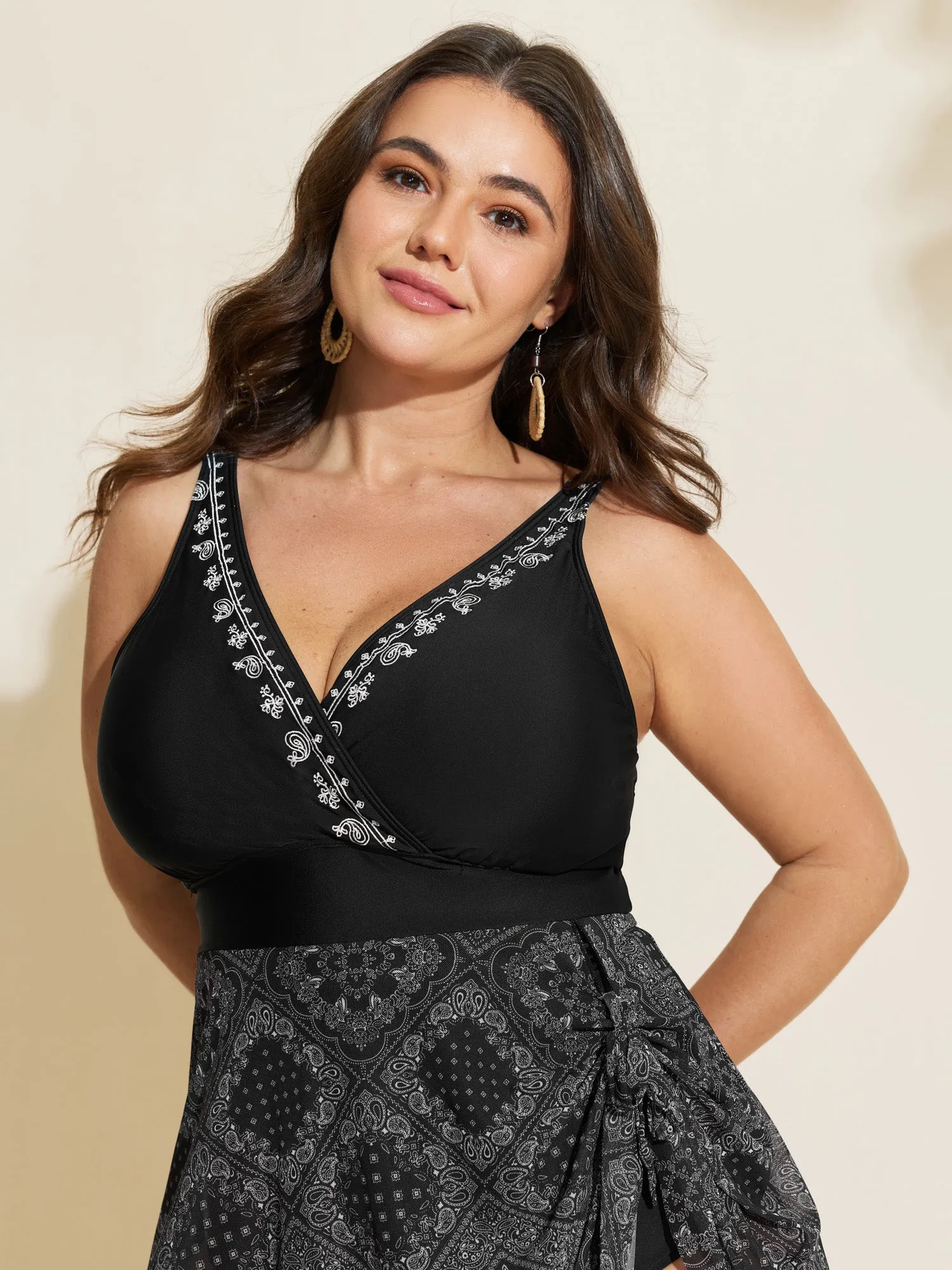 Geometric Print Embroidered Neckline Swim Dress sold by Bloomchic product image thumbnail 2