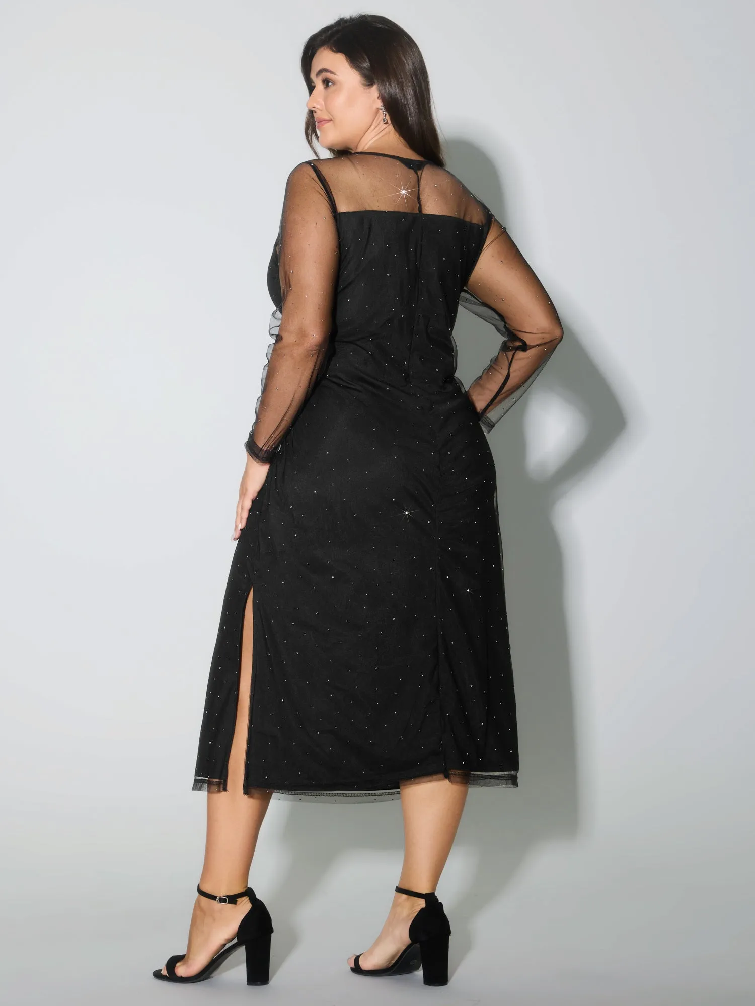 Sheer Stretchy Rhinestone Midi Party Dress sold by Bloomchic product image thumbnail 4
