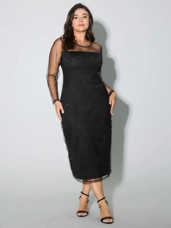 Sheer Stretchy Rhinestone Midi Party Dress made by Bloomchic