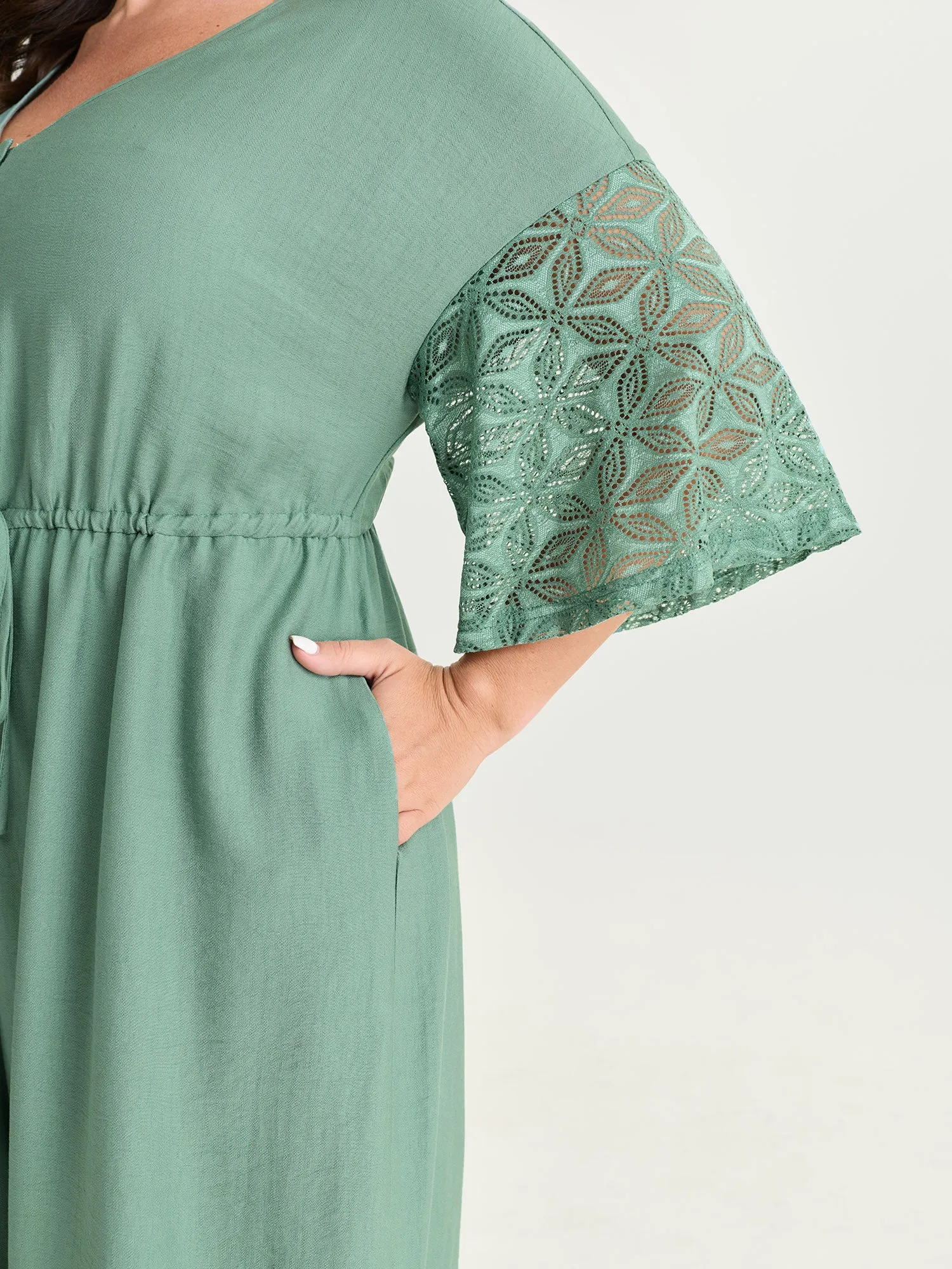 Lace Trim Sheer Sleeve Jumpsuit sold by Bloomchic product image thumbnail 3