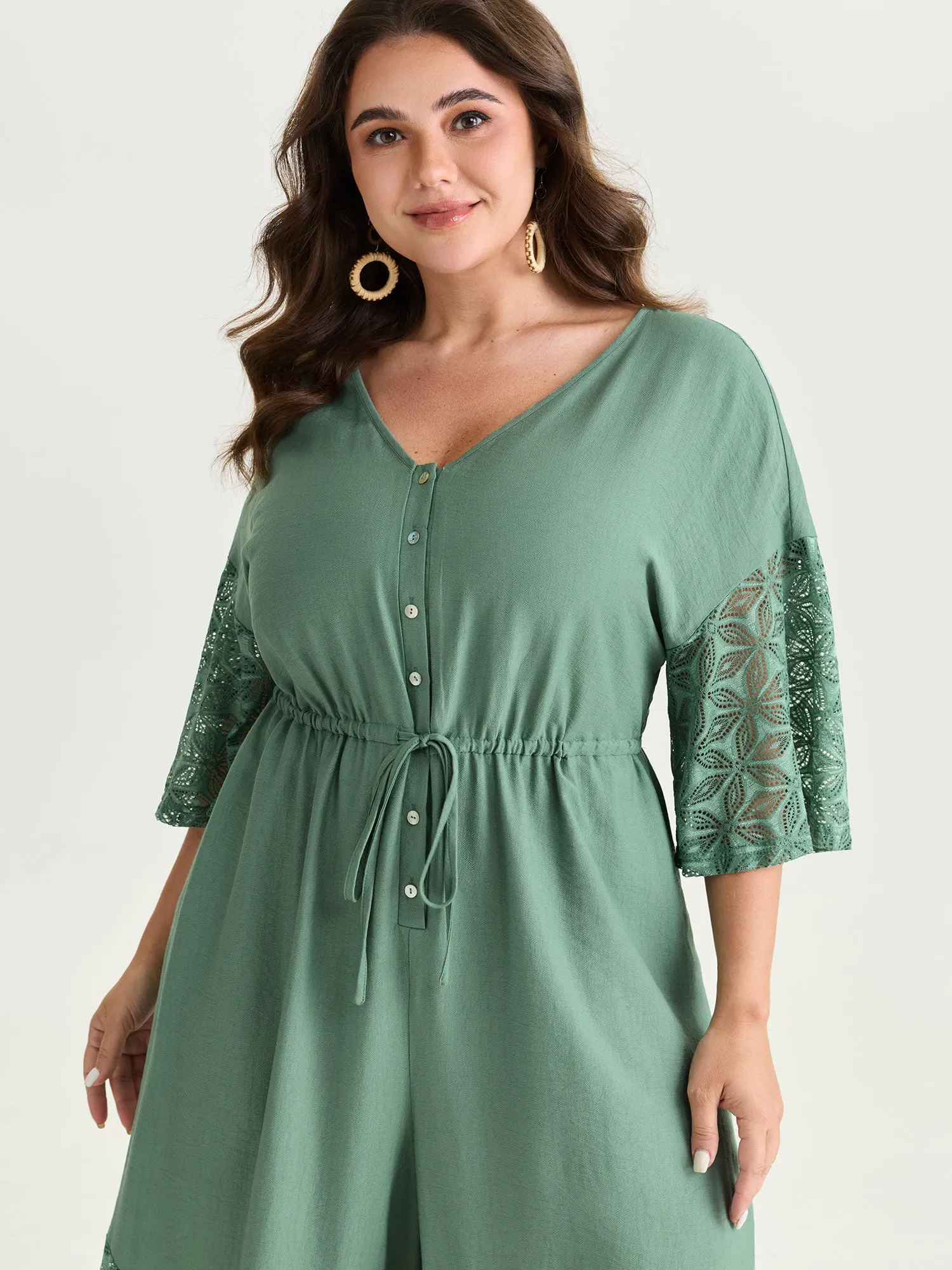 Lace Trim Sheer Sleeve Jumpsuit sold by Bloomchic product image thumbnail 2