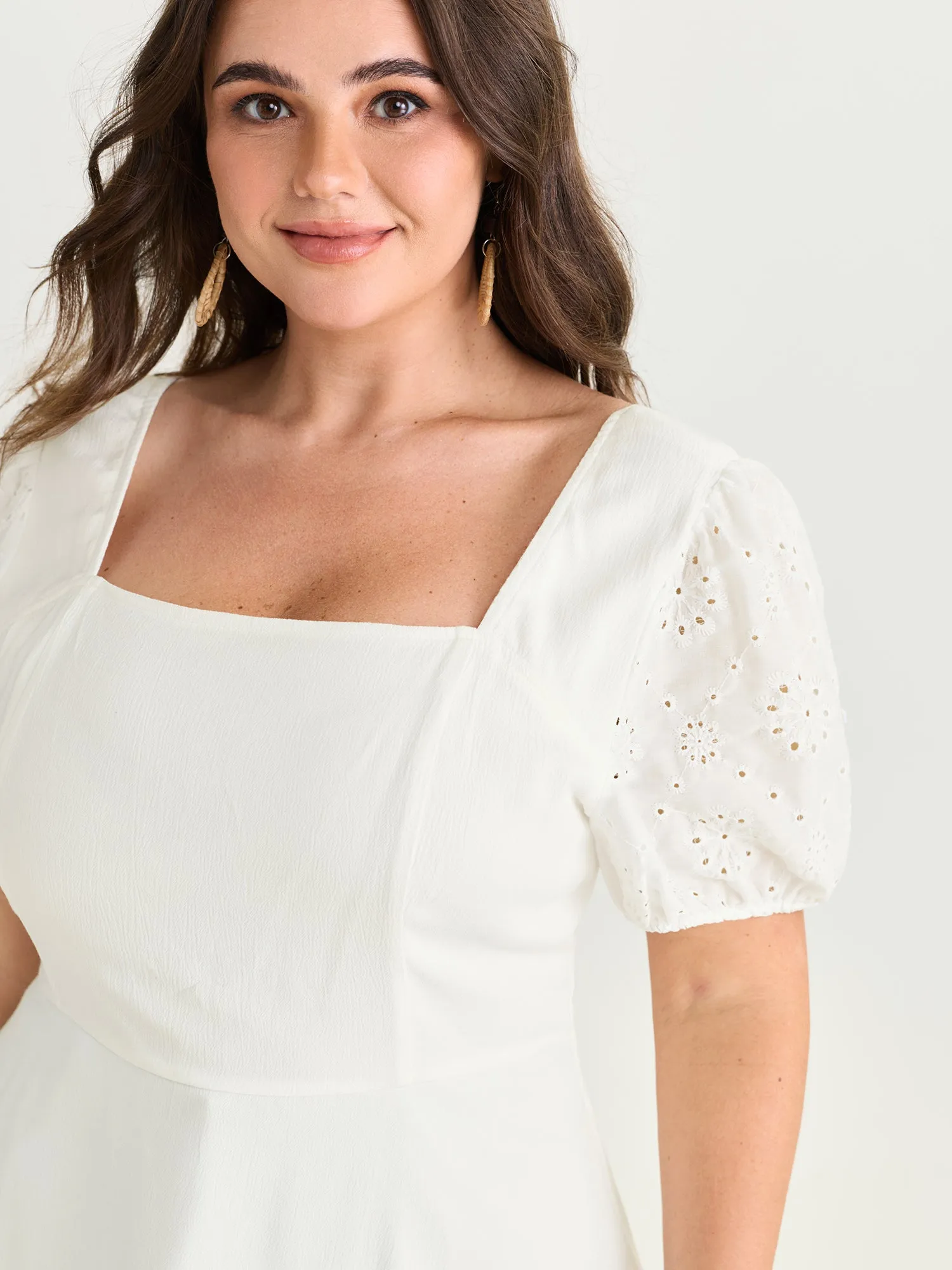 Cotton Floral Eyelet Trim Fit And Flare Blouse sold by Bloomchic product image thumbnail 2