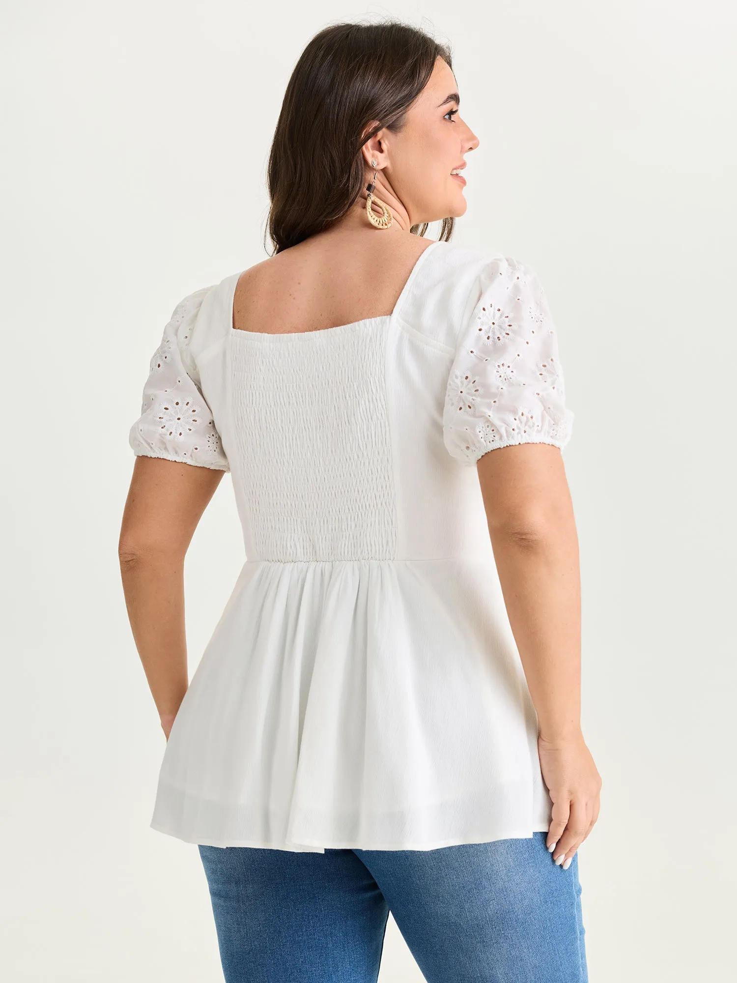 Cotton Floral Eyelet Trim Fit And Flare Blouse sold by Bloomchic product image thumbnail 4