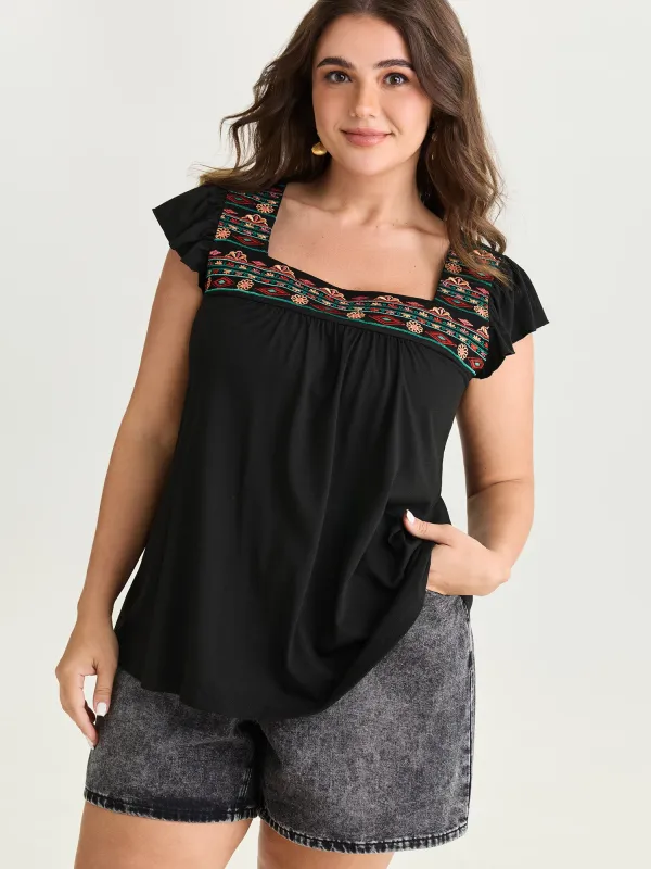 Floral Embroidered Neckline Knit Top made by Bloomchic