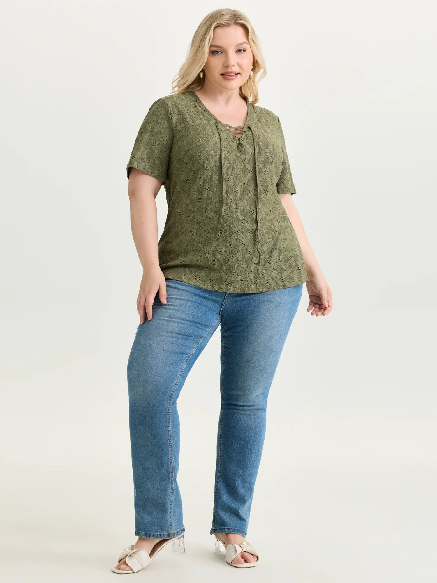 Lace Cut-Out Trim Neck-Tie T-Shirt sold by Bloomchic product image thumbnail 3