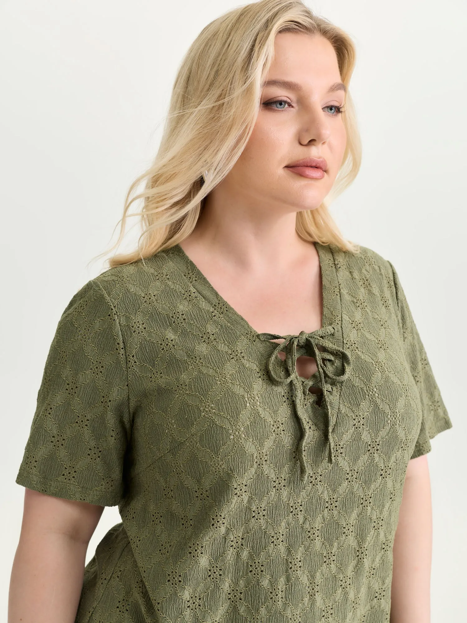 Lace Cut-Out Trim Neck-Tie T-Shirt sold by Bloomchic product image thumbnail 2