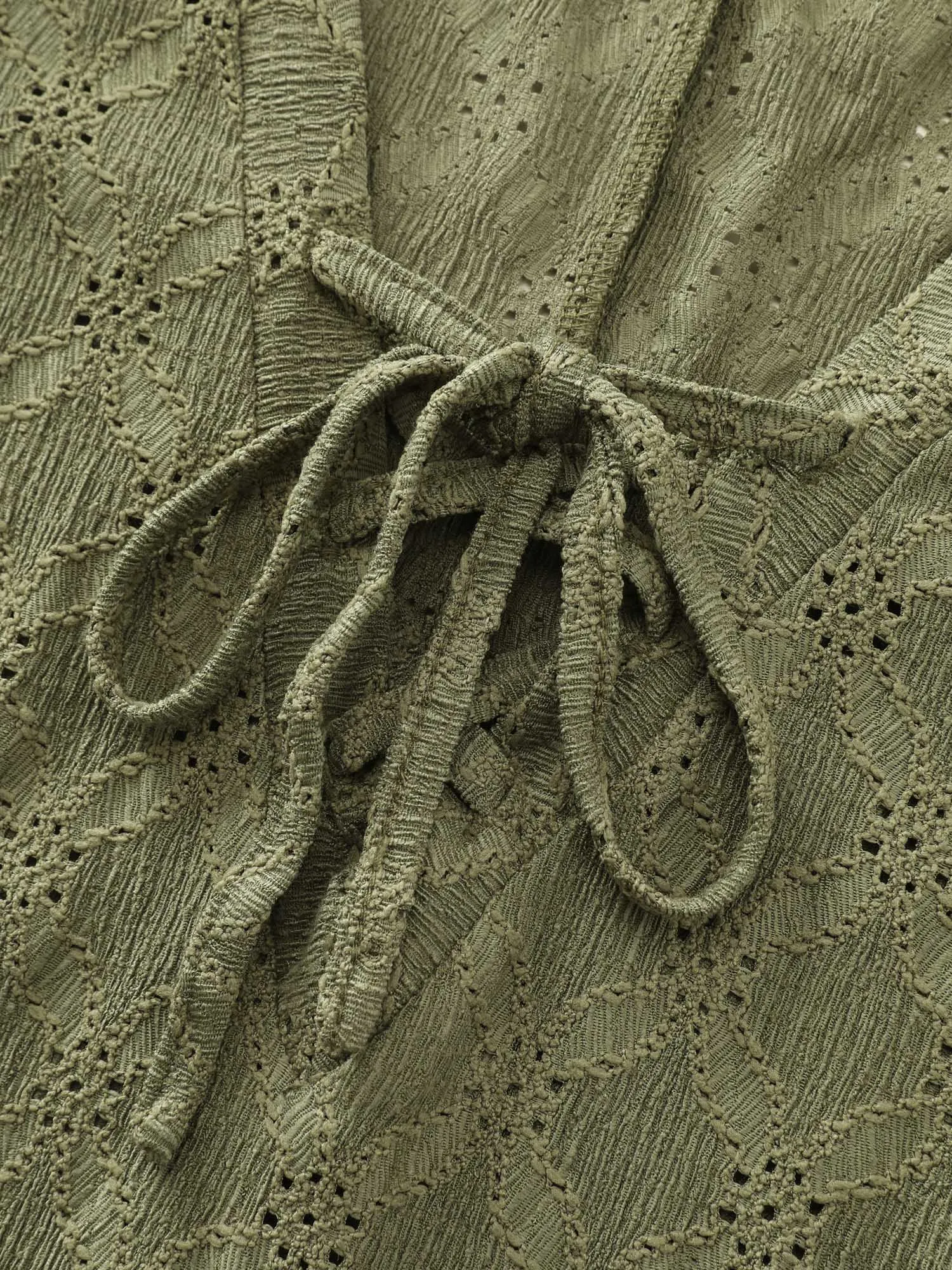 Lace Cut-Out Trim Neck-Tie T-Shirt sold by Bloomchic product image thumbnail 5