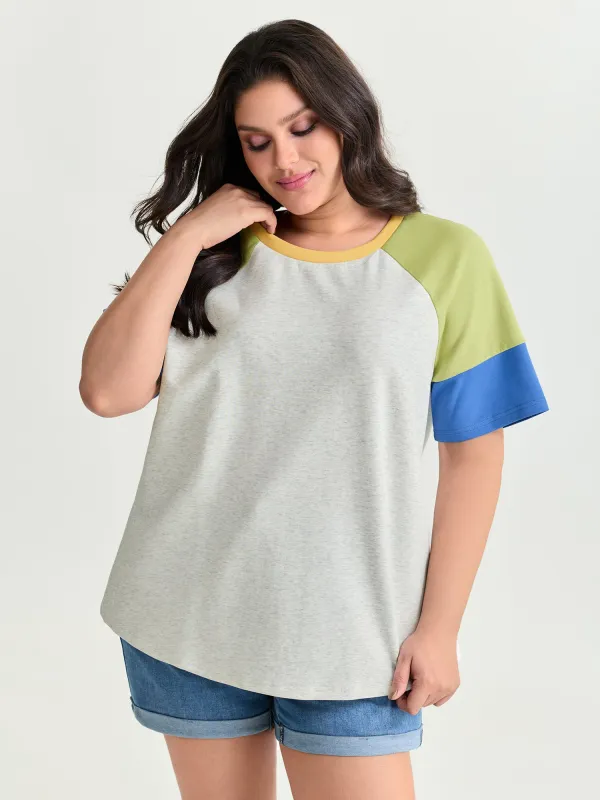 Colorblock Raglan Sleeve Plain T-Shirt made by Bloomchic