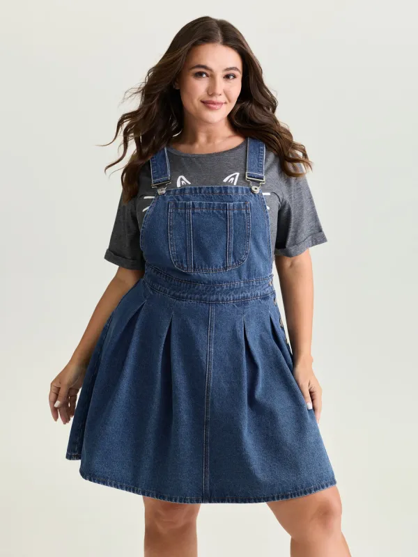 Elastic Waistband Adjustable Overall Denim Dress made by Bloomchic