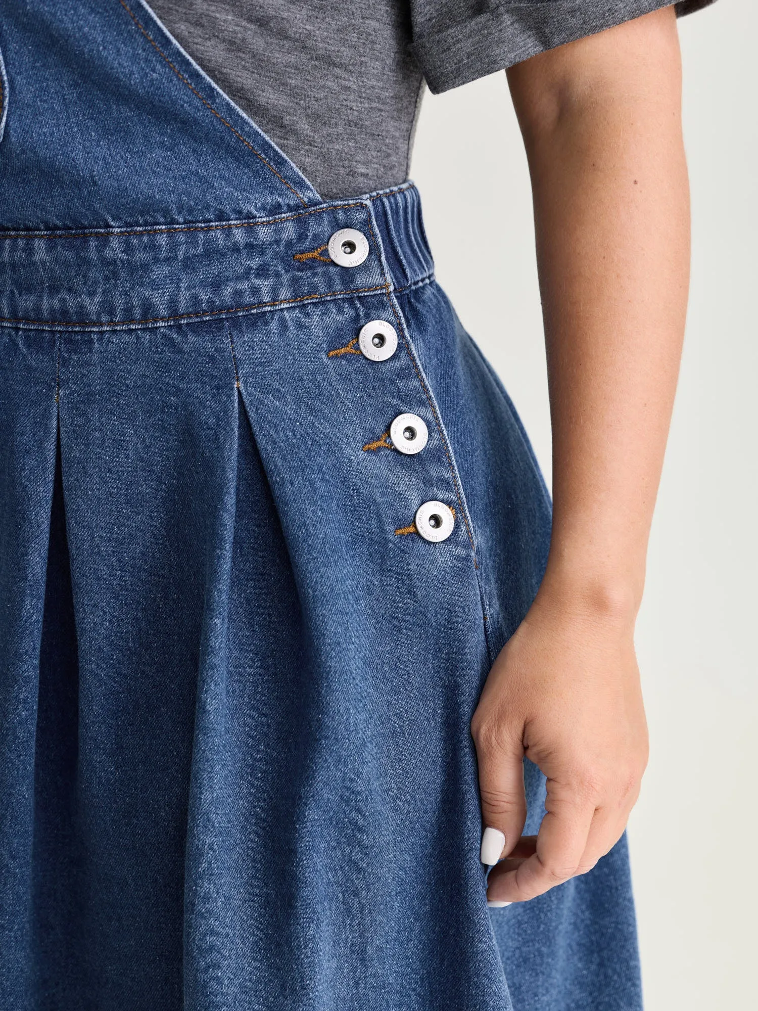 Elastic Waistband Adjustable Overall Denim Dress sold by Bloomchic product image thumbnail 4