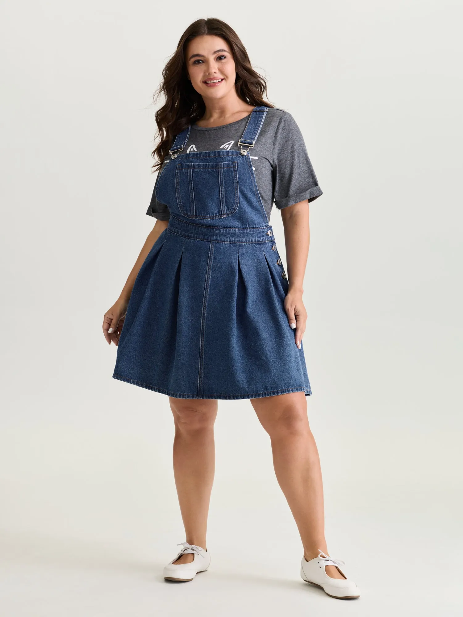 Elastic Waistband Adjustable Overall Denim Dress sold by Bloomchic product image thumbnail 3