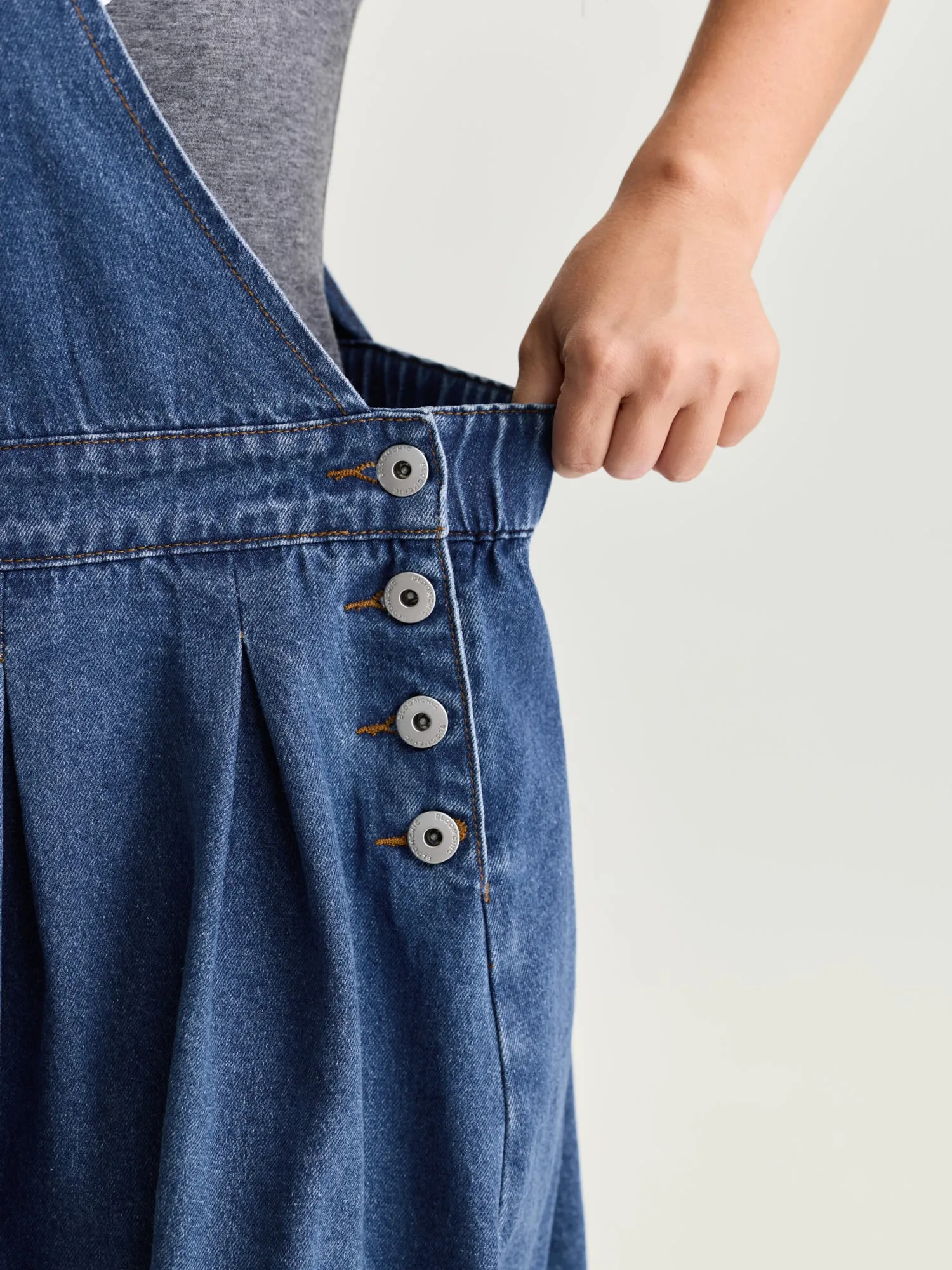 Elastic Waistband Adjustable Overall Denim Dress sold by Bloomchic product image thumbnail 5
