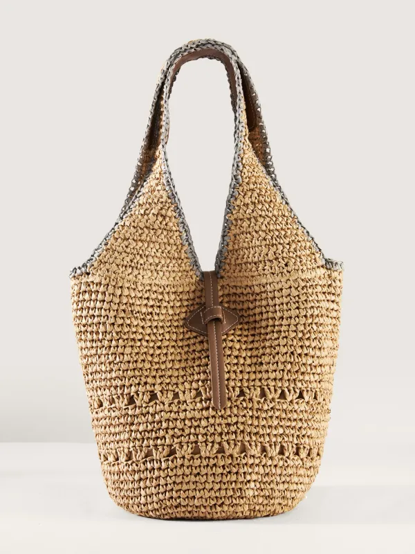 Woven Color Contrast Tote Bag made by Bloomchic