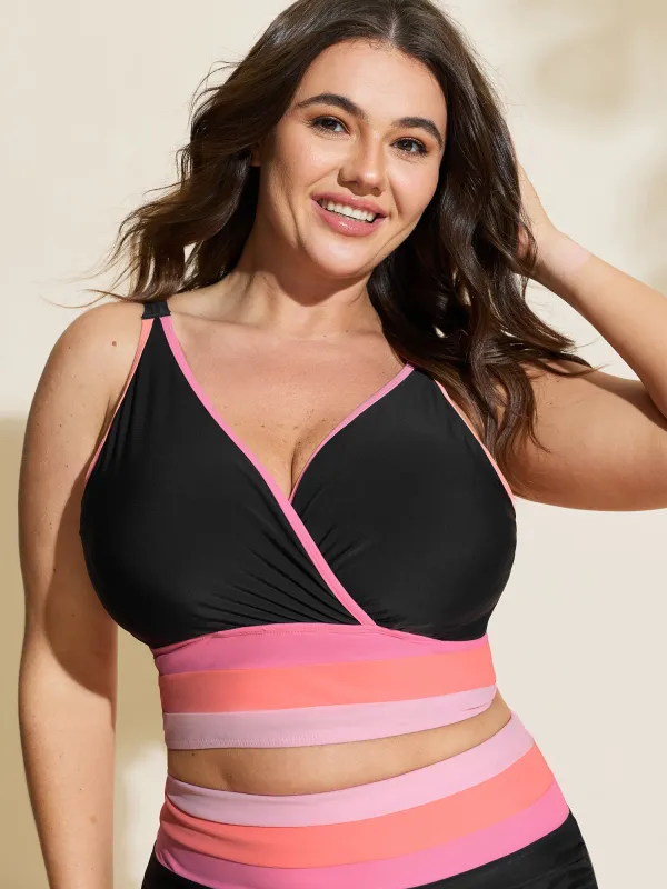 Color Contrast Stretchy Swim Top made by Bloomchic