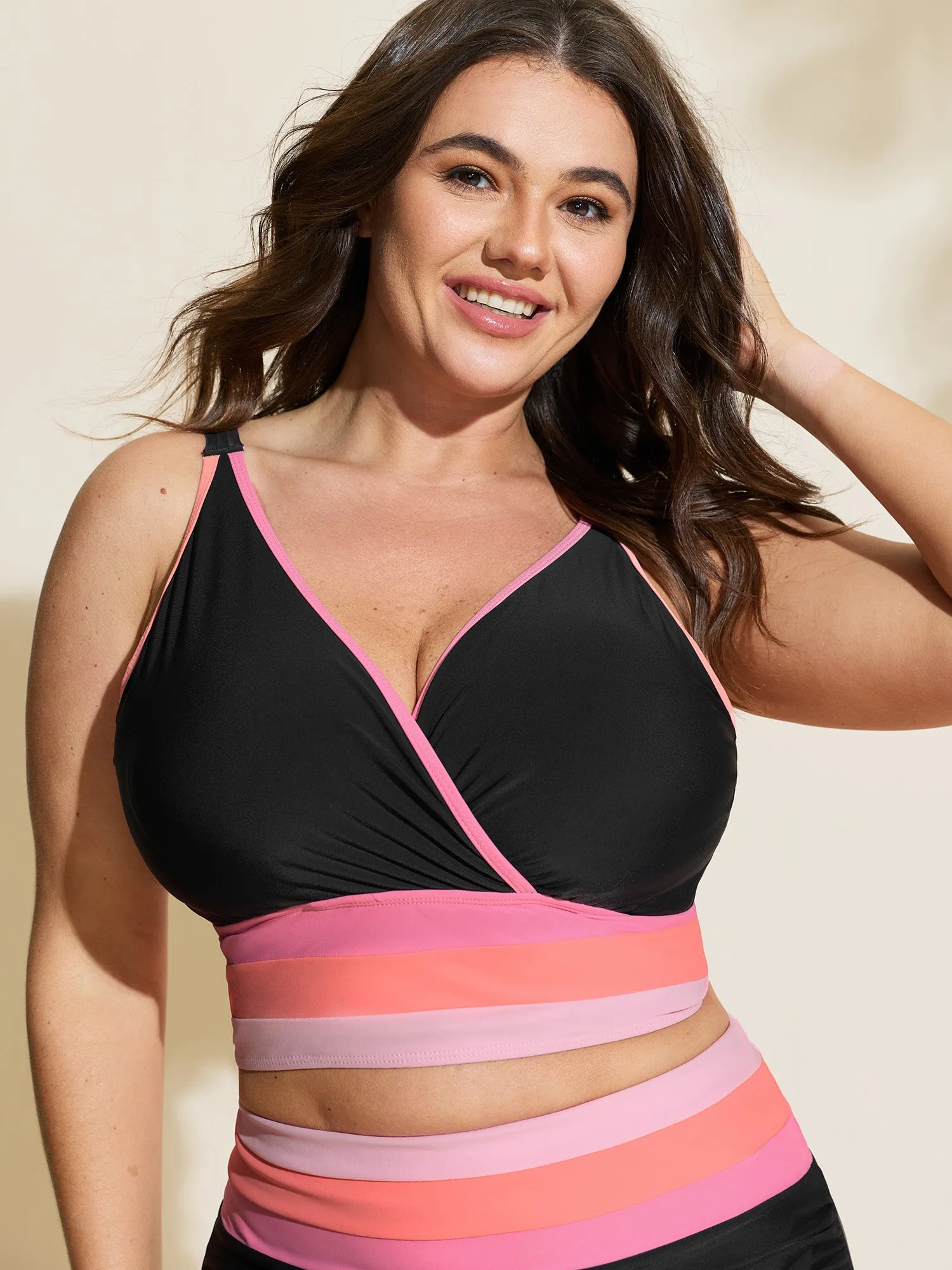 Color Contrast Stretchy Swim Top sold by Bloomchic