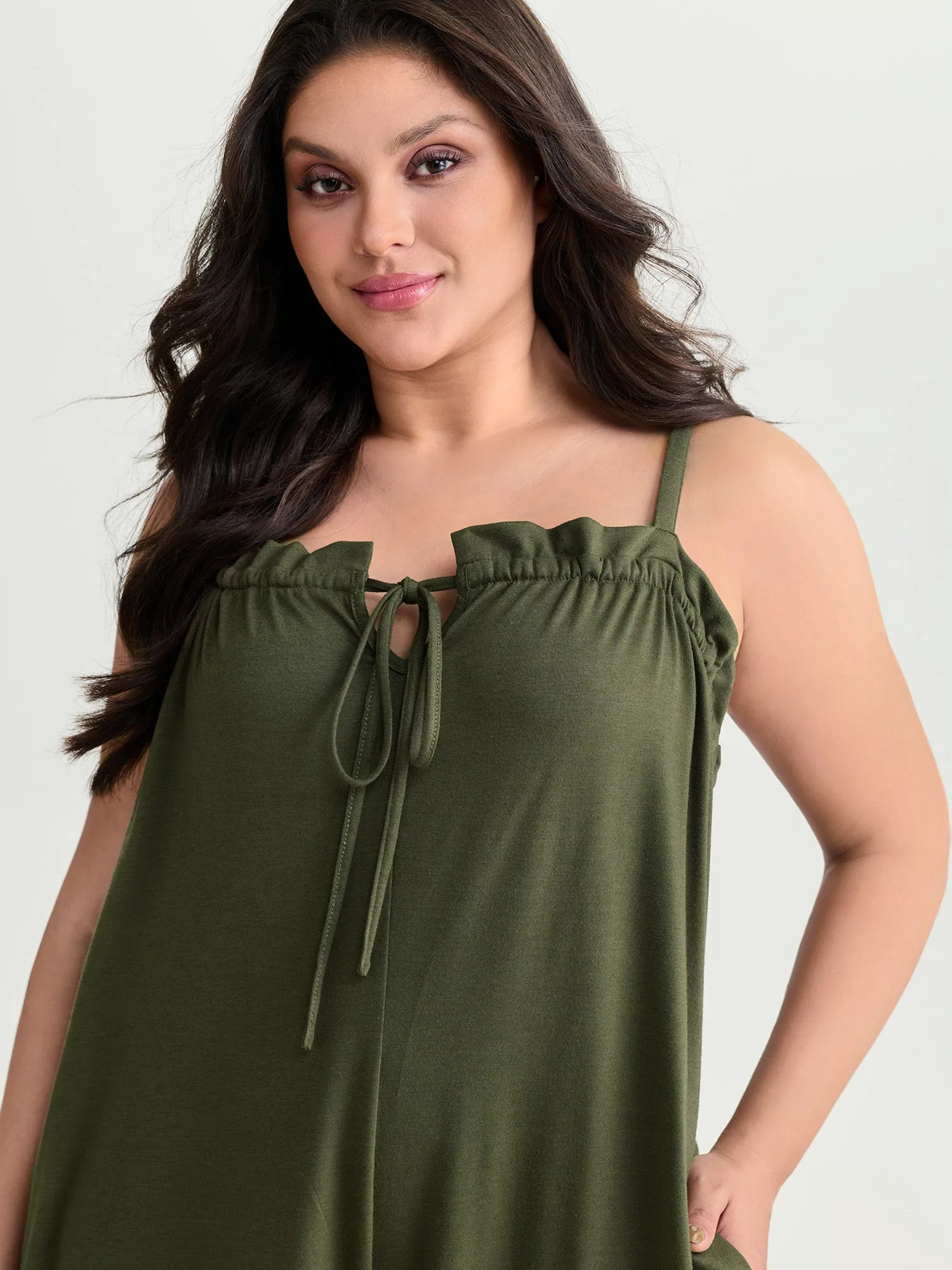 Supersoft Stretchy Ruffled Drawstring Neckline Romper sold by Bloomchic product image thumbnail 2