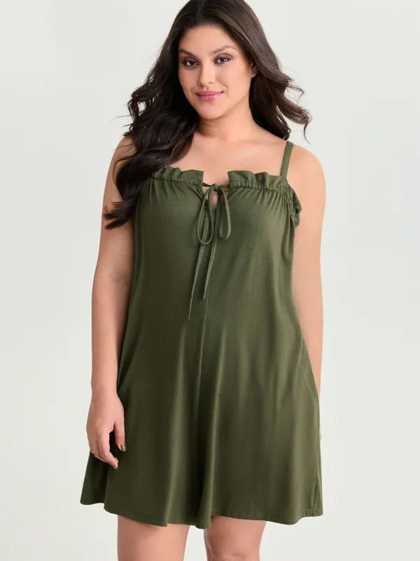 Supersoft Stretchy Ruffled Drawstring Neckline Romper made by Bloomchic