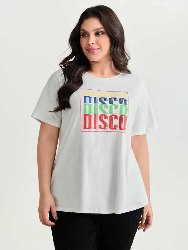 Cotton Multi-Color Disco Print Stretchy T-Shirt made by Bloomchic