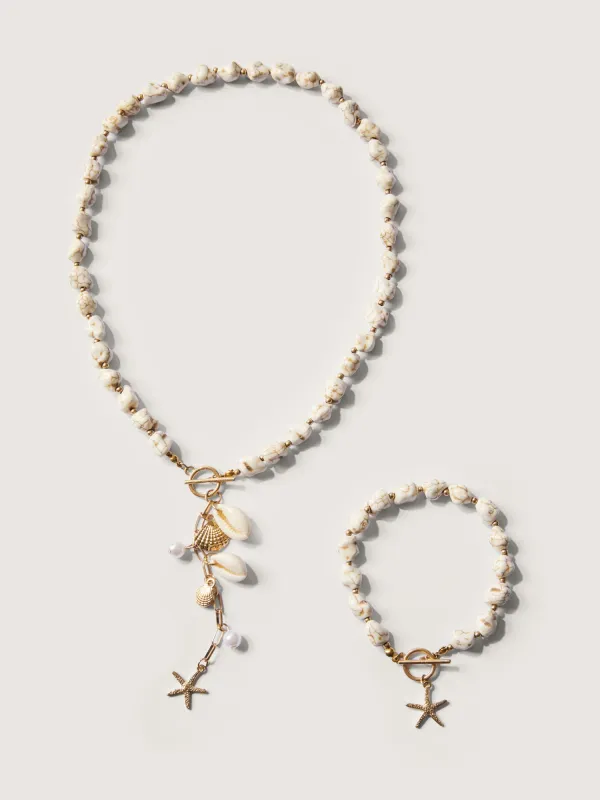 Gold Starfish Shell Pearl Toggle Clasp Jewelry Set made by Bloomchic