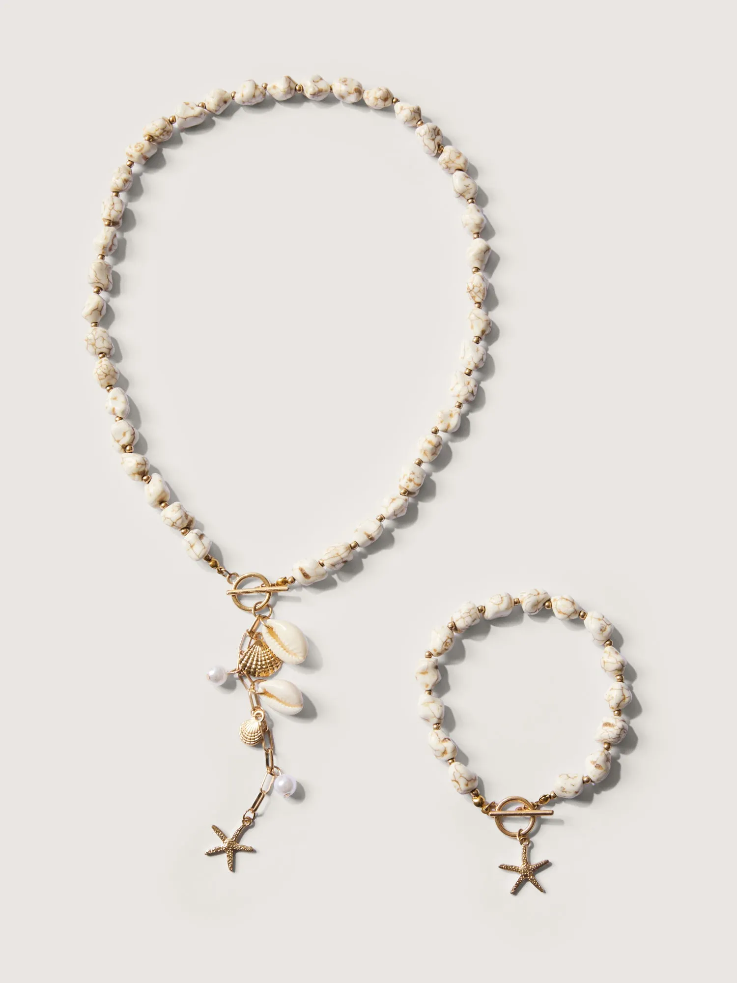 Gold Starfish Shell Pearl Toggle Clasp Jewelry Set sold by Bloomchic
