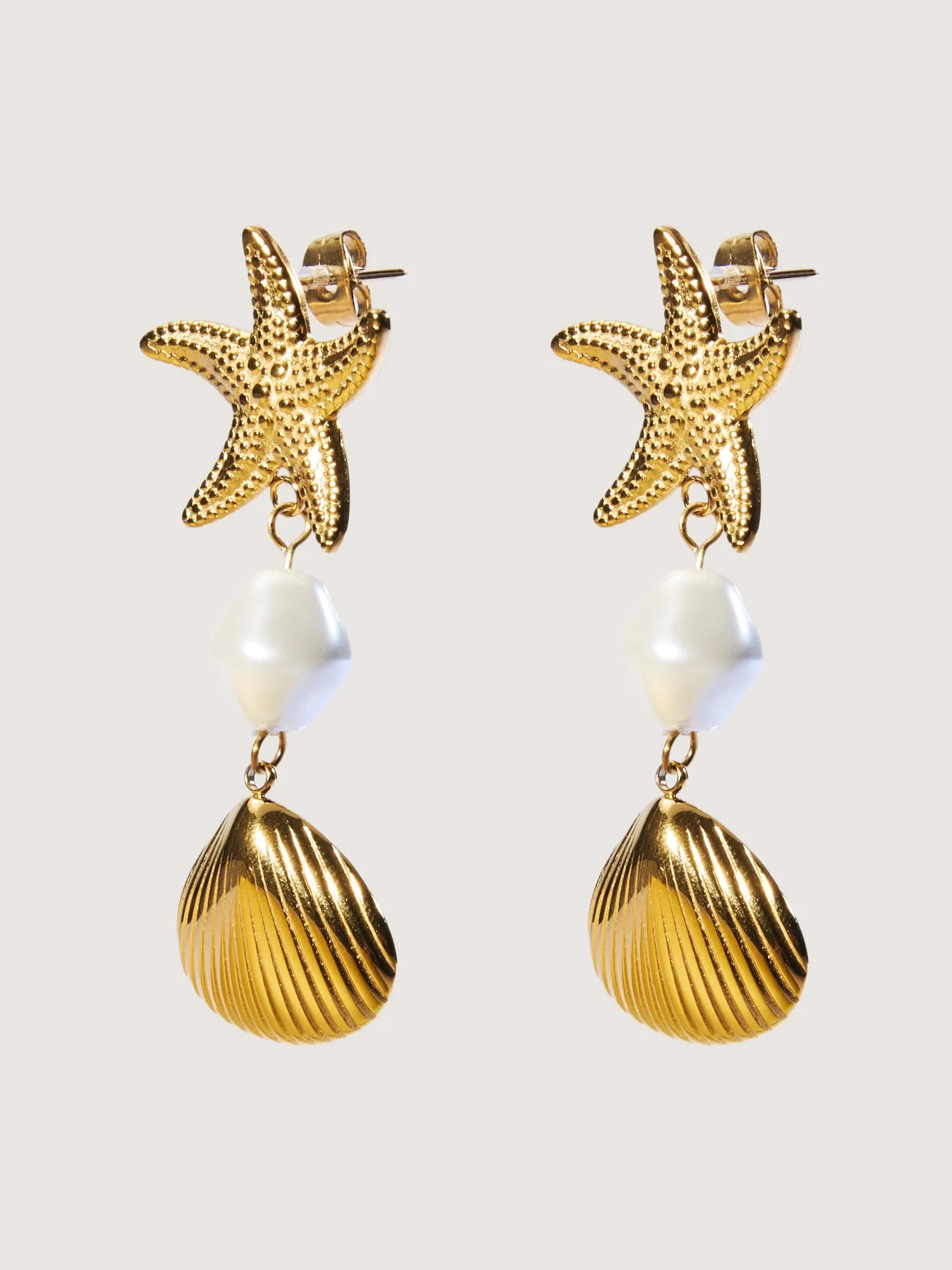 Gold Starfish & Shell Drop Earrings sold by Bloomchic product image thumbnail 4
