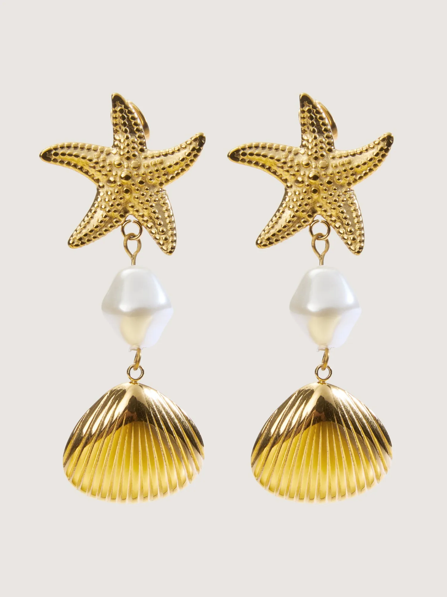Gold Starfish & Shell Drop Earrings sold by Bloomchic