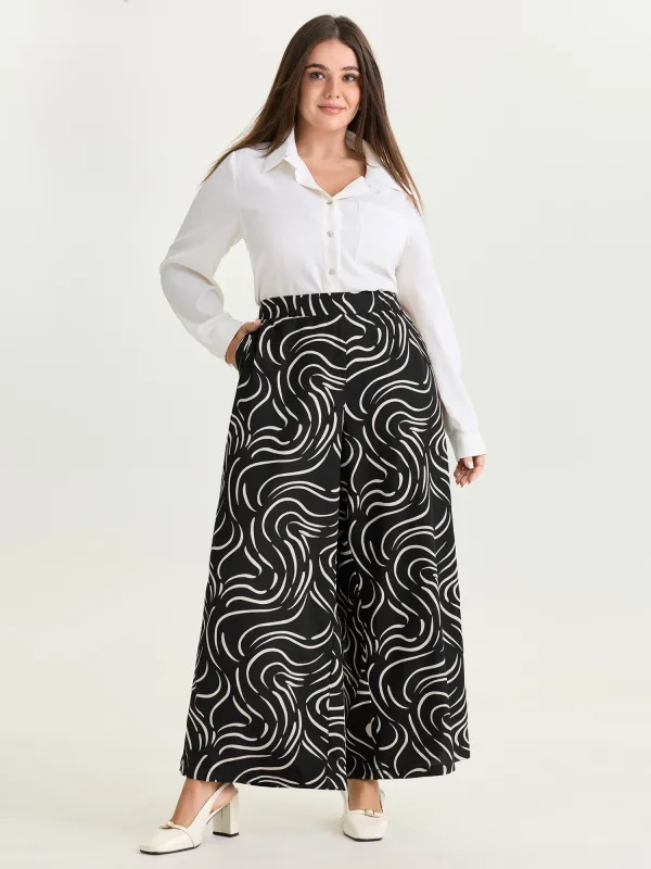 Geometric Print Elastic Waist Pants made by Bloomchic