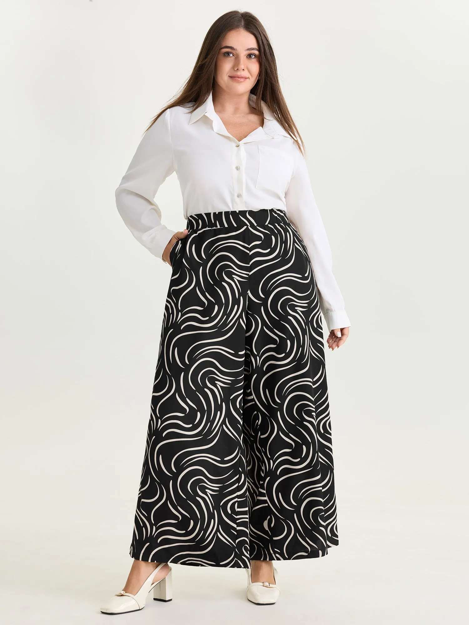 Geometric Print Elastic Waist Pants sold by Bloomchic