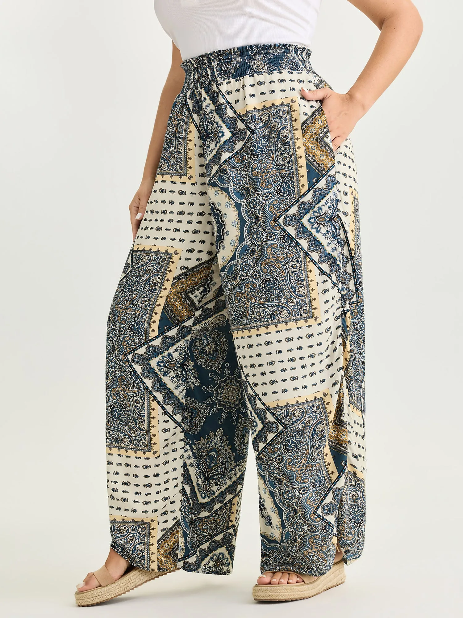 Supersoft Geometric Print Shirred Waist Pants sold by Bloomchic product image thumbnail 2