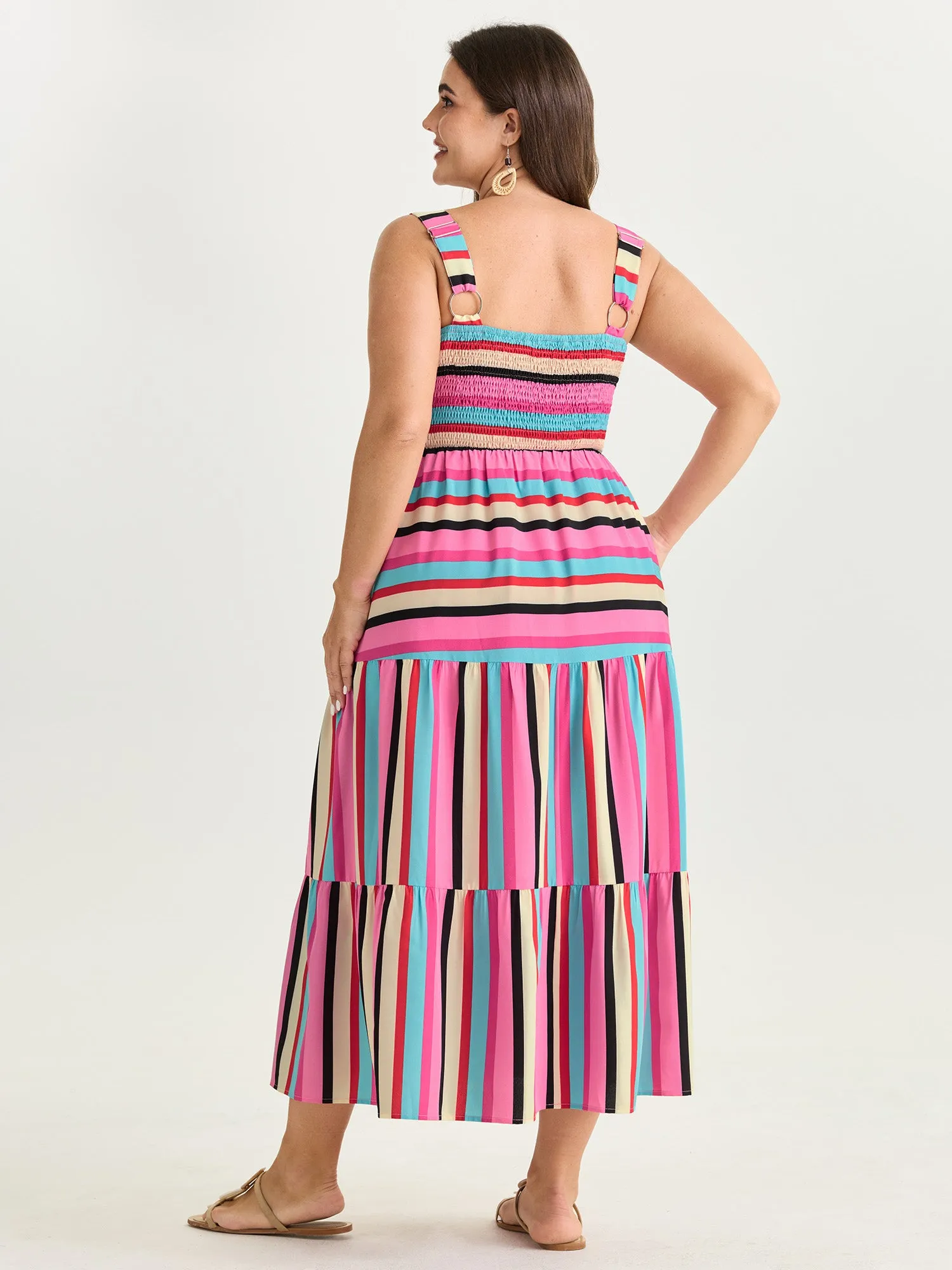 Bright Striped Print Wide Straps Maxi Dress sold by Bloomchic product image thumbnail 4
