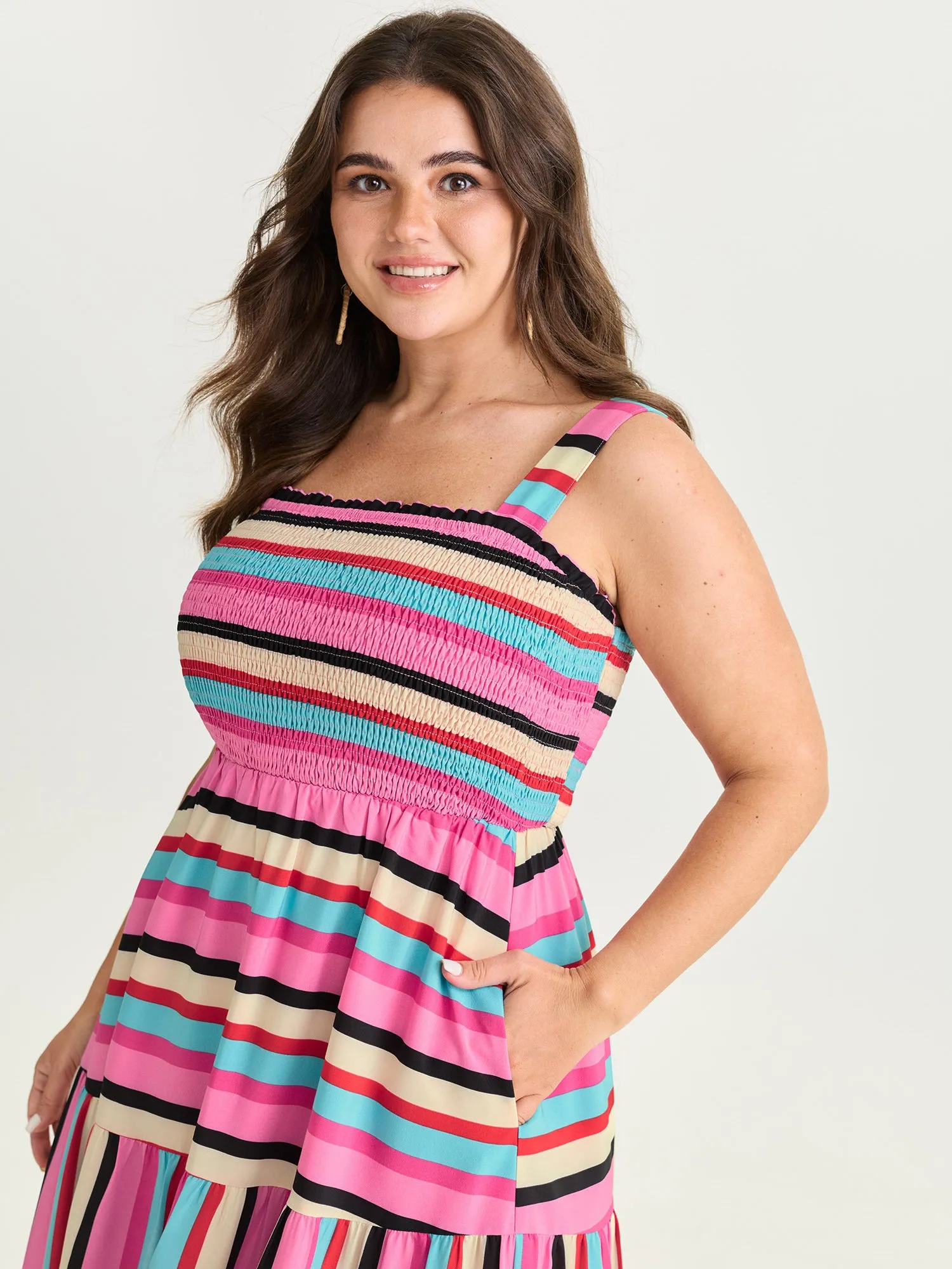 Bright Striped Print Wide Straps Maxi Dress sold by Bloomchic product image thumbnail 2