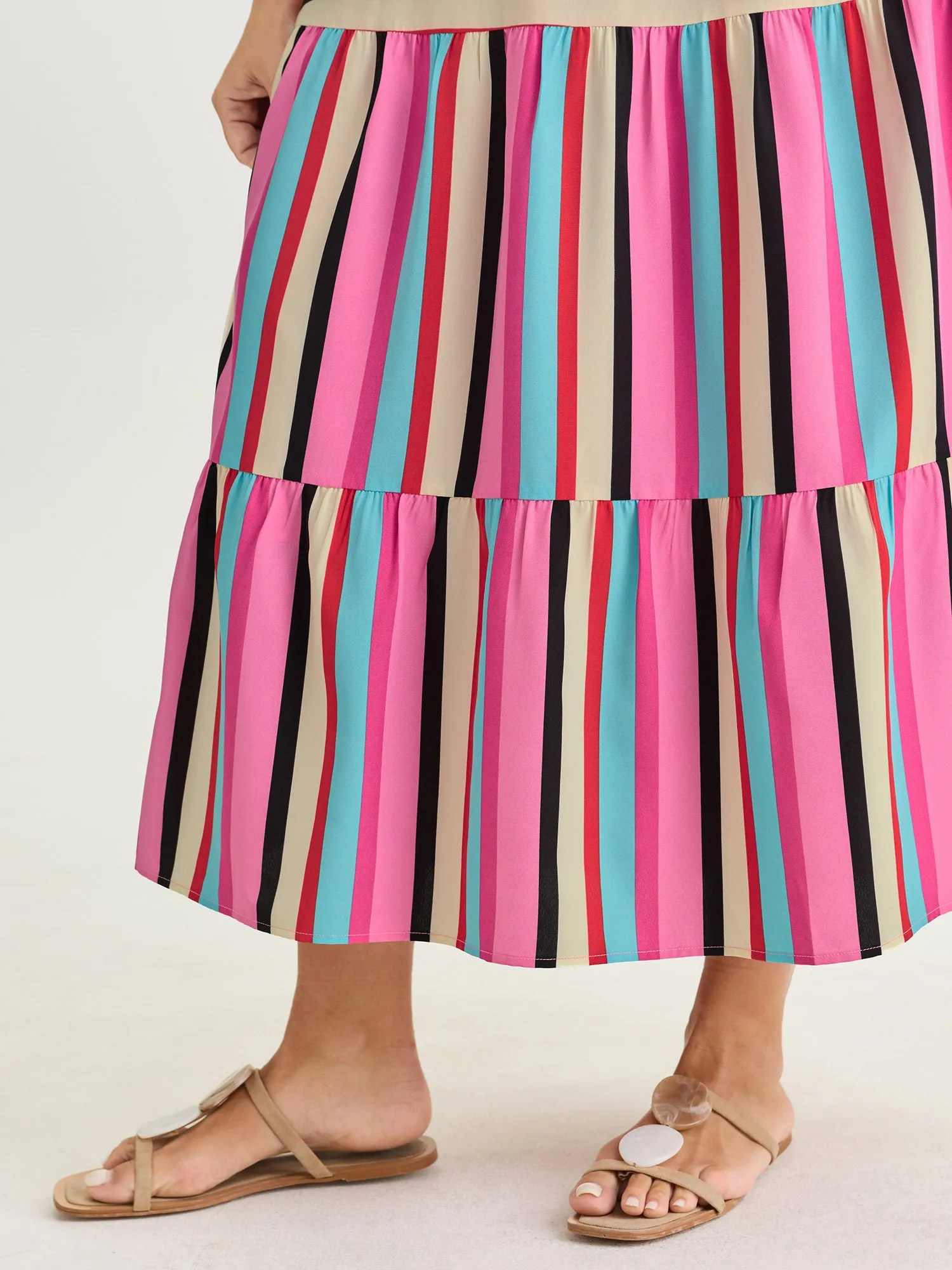 Bright Striped Print Wide Straps Maxi Dress sold by Bloomchic product image thumbnail 3