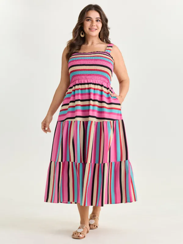 Bright Striped Print Wide Straps Maxi Dress made by Bloomchic