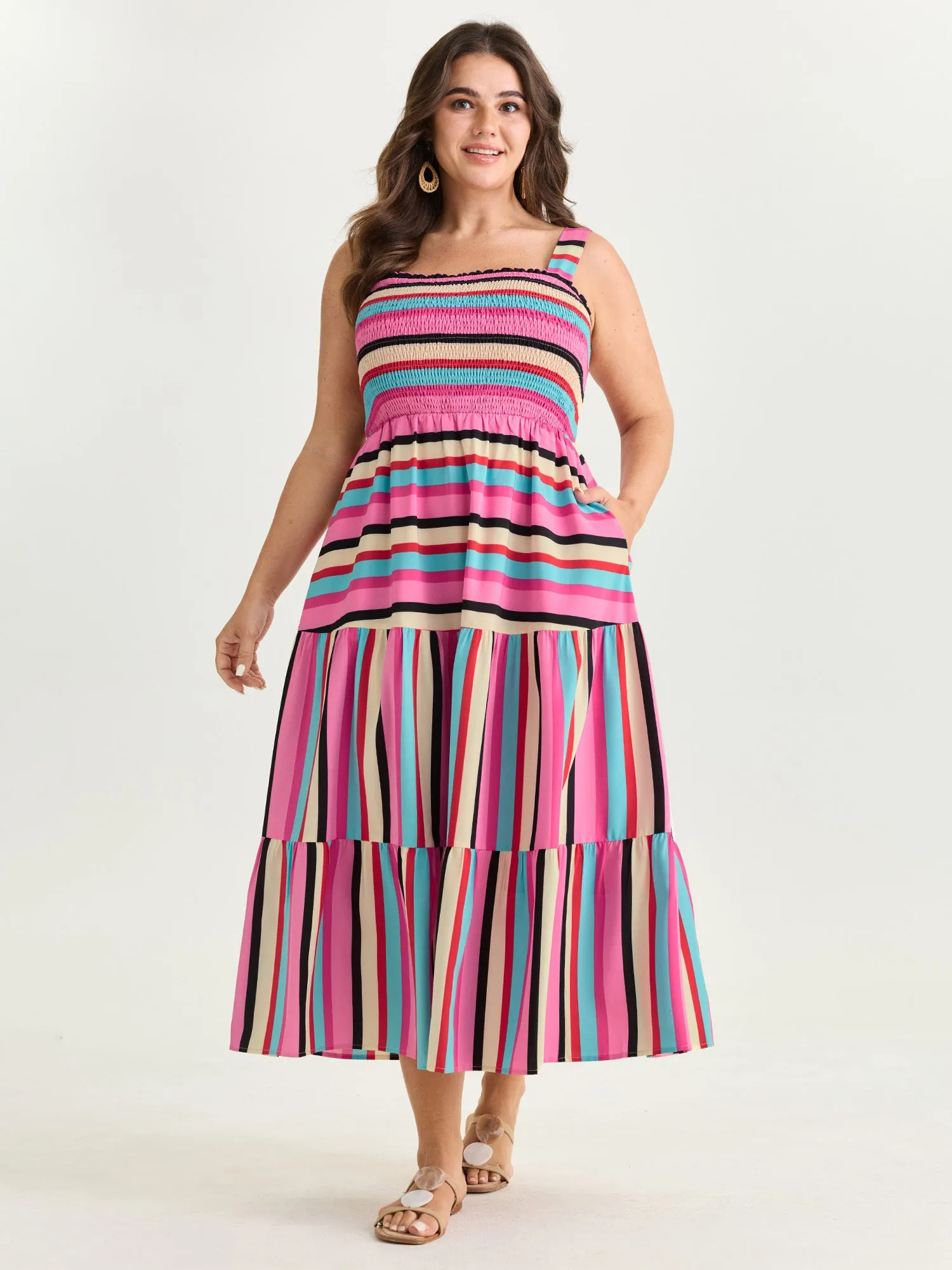Bright Striped Print Wide Straps Maxi Dress sold by Bloomchic