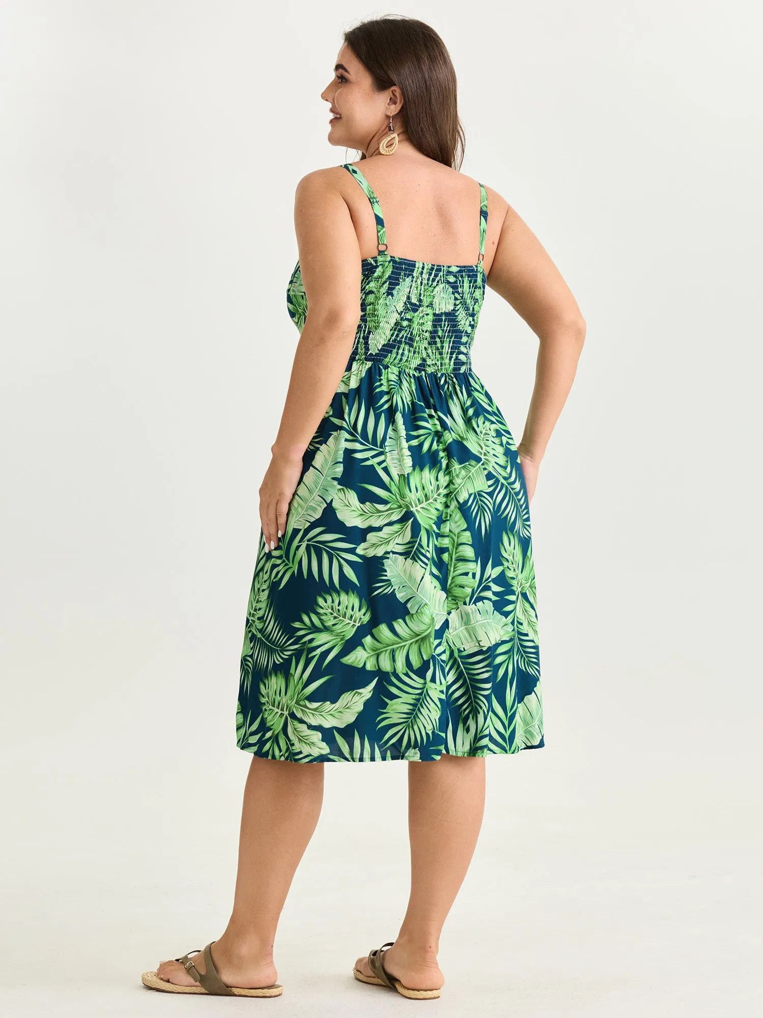 Tropical Plant Print V-Neck Midi Dress sold by Bloomchic product image thumbnail 4