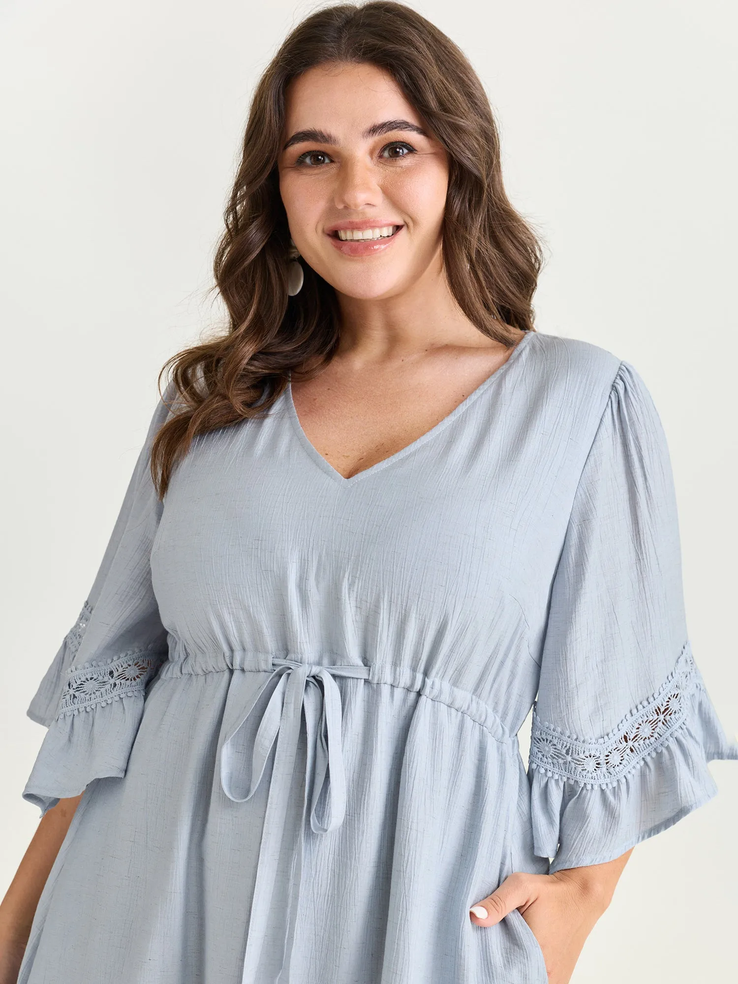 Lace Trim Adjustable Drawstring Waist Mini Dress sold by Bloomchic product image thumbnail 2