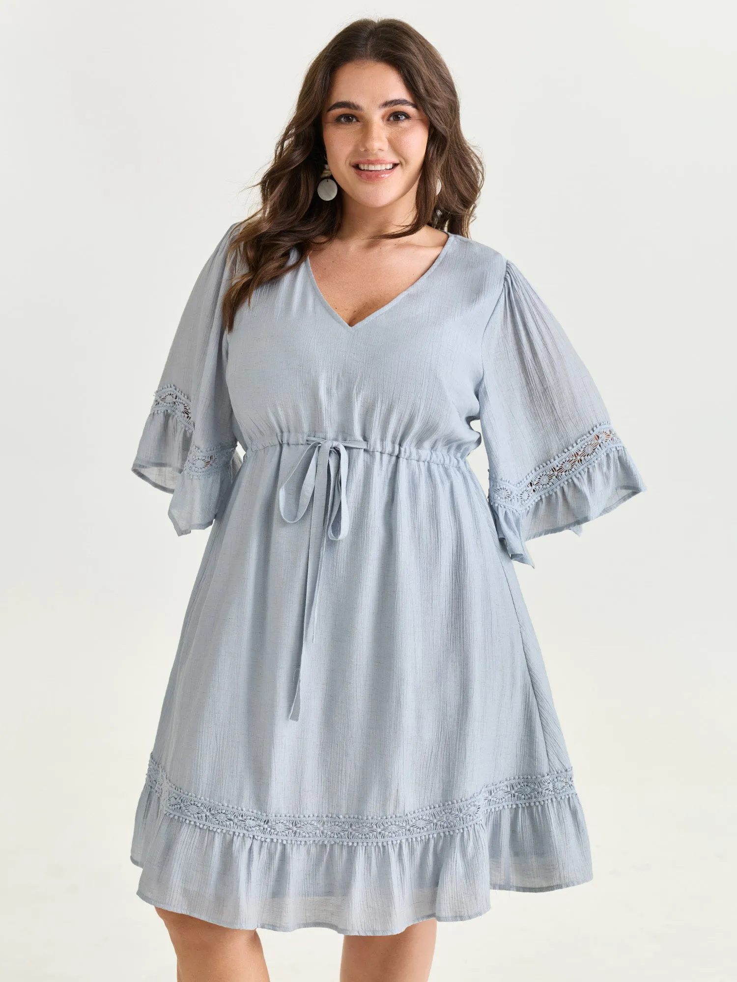 Lace Trim Adjustable Drawstring Waist Mini Dress sold by Bloomchic