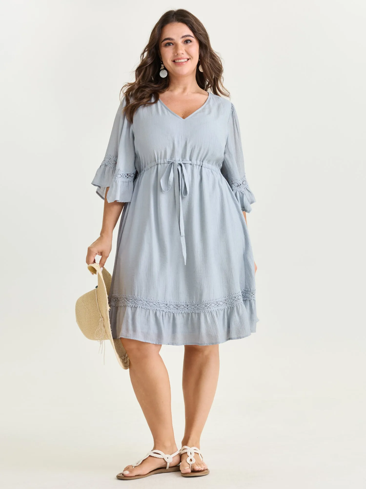 Lace Trim Adjustable Drawstring Waist Mini Dress sold by Bloomchic product image thumbnail 4