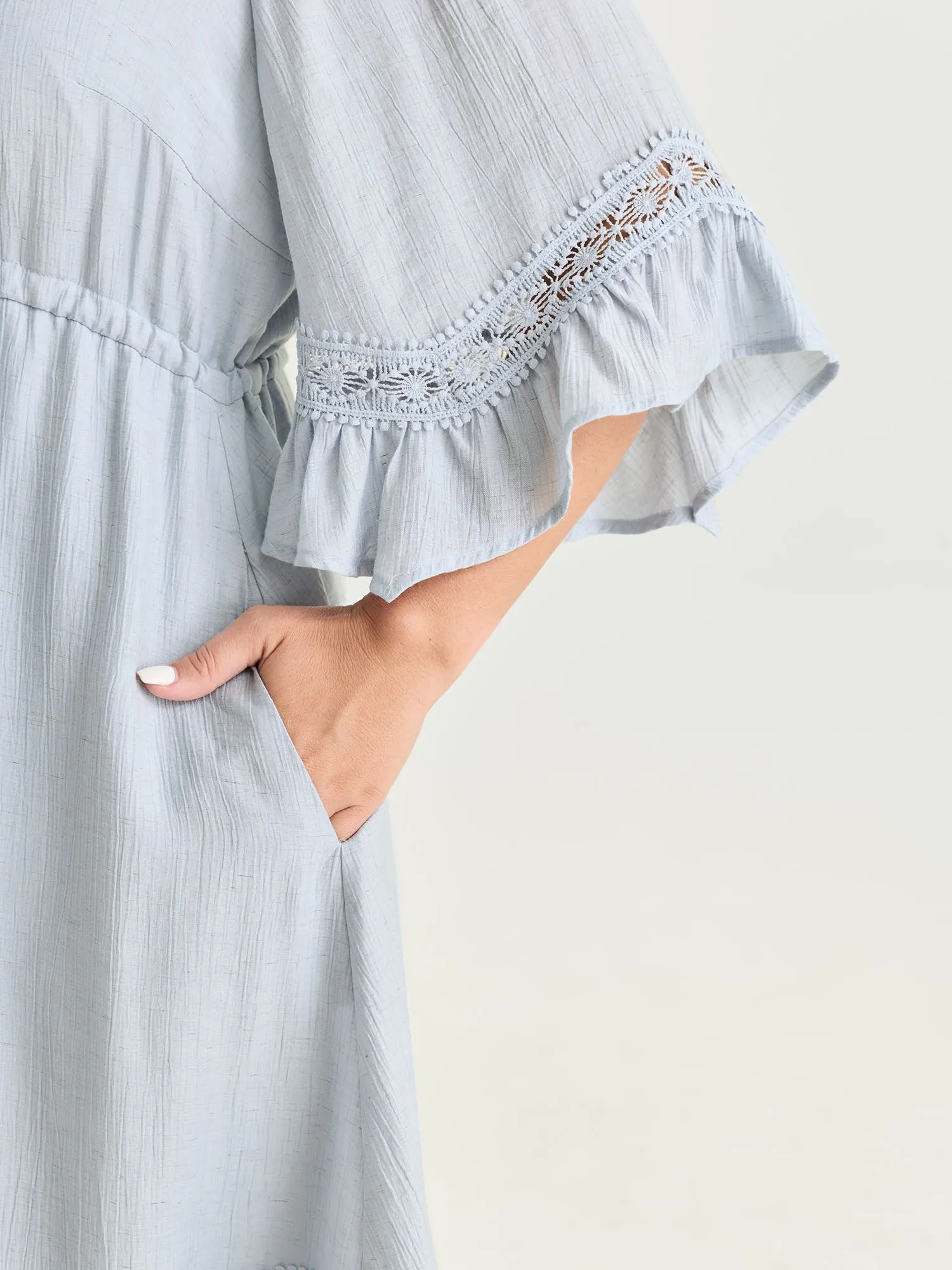 Lace Trim Adjustable Drawstring Waist Mini Dress sold by Bloomchic product image thumbnail 3