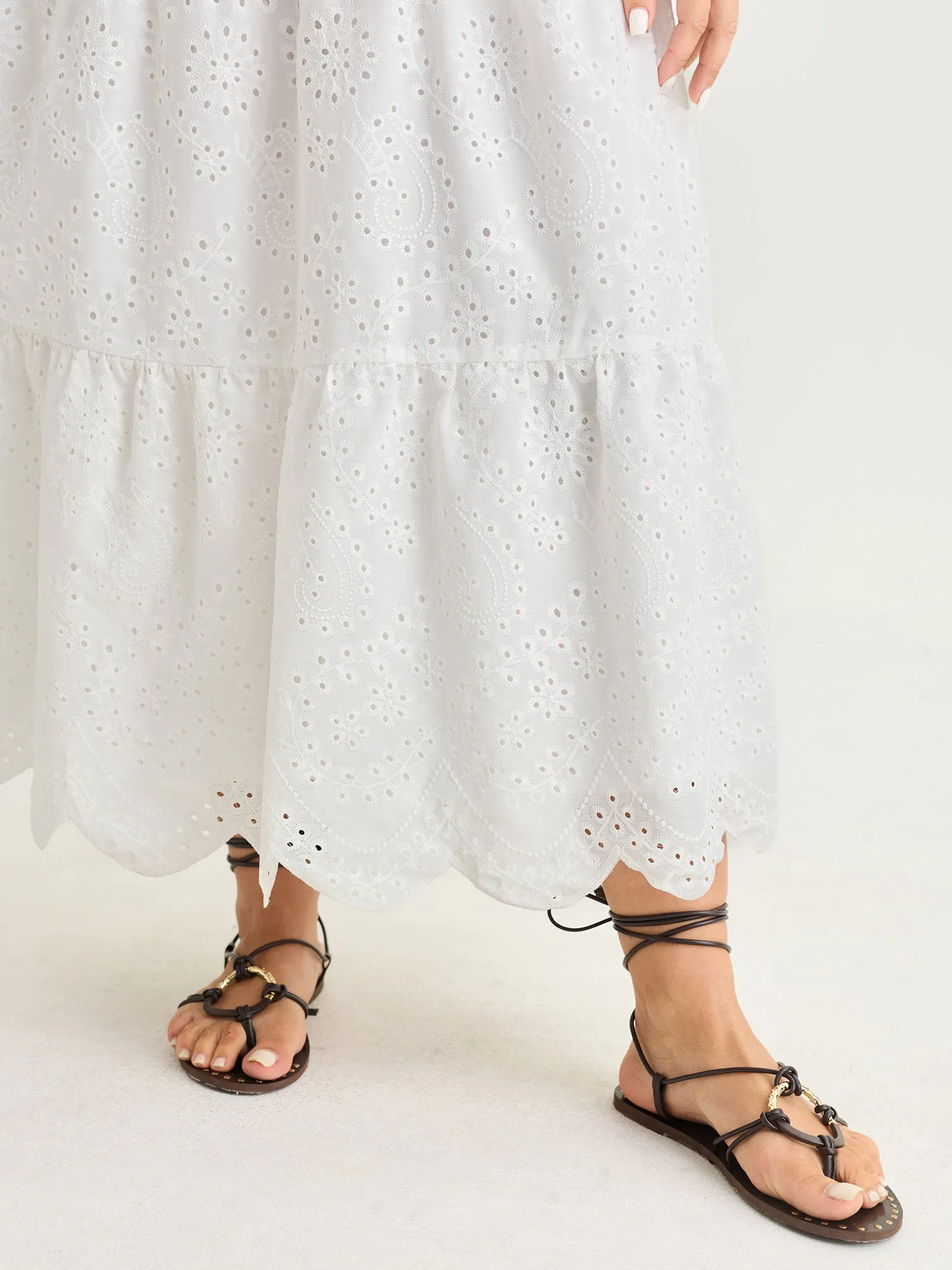 Eyelet Embroidery Cinched Waist Maxi Dress sold by Bloomchic product image thumbnail 4