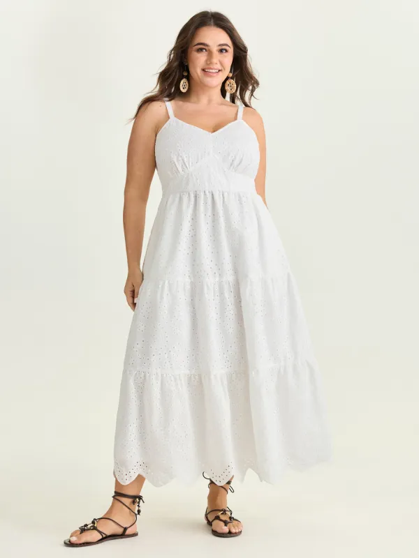 Eyelet Embroidery Cinched Waist Maxi Dress made by Bloomchic
