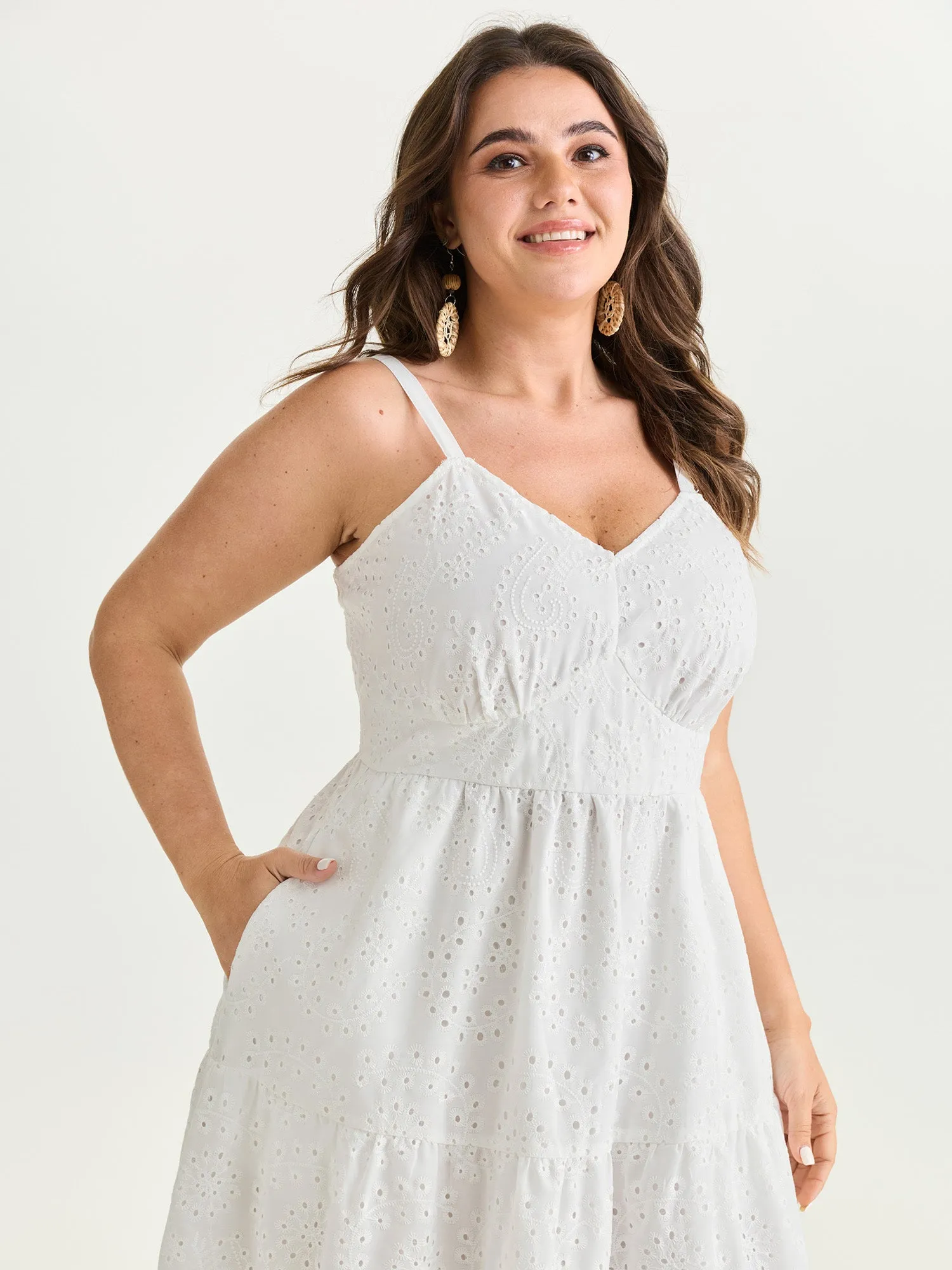 Eyelet Embroidery Cinched Waist Maxi Dress sold by Bloomchic product image thumbnail 2