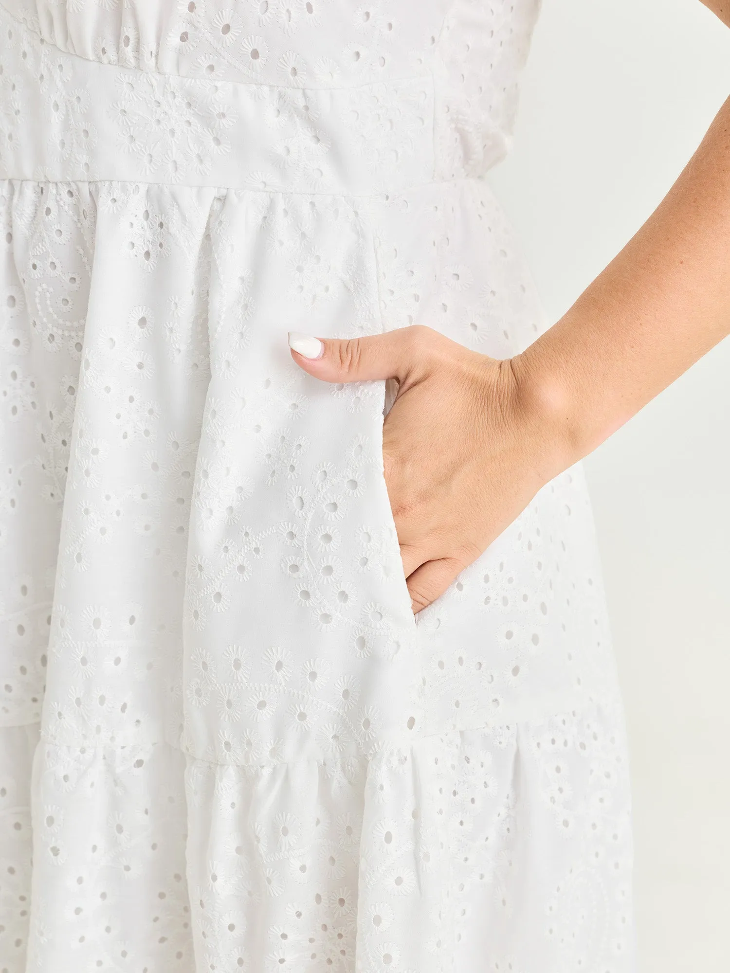 Eyelet Embroidery Cinched Waist Maxi Dress sold by Bloomchic product image thumbnail 3