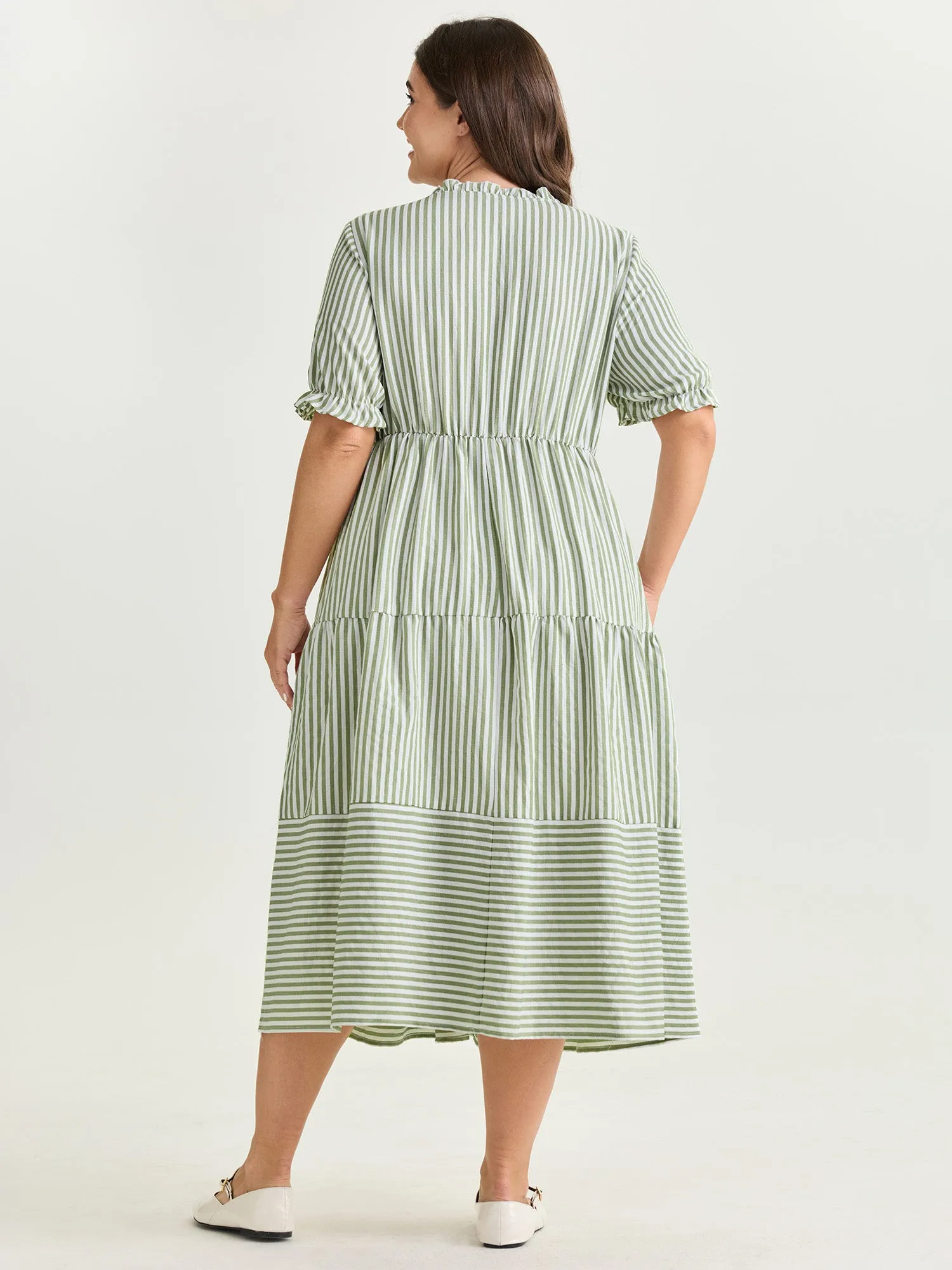 Striped Print Drawstring Tiered Maxi Dress sold by Bloomchic product image thumbnail 3