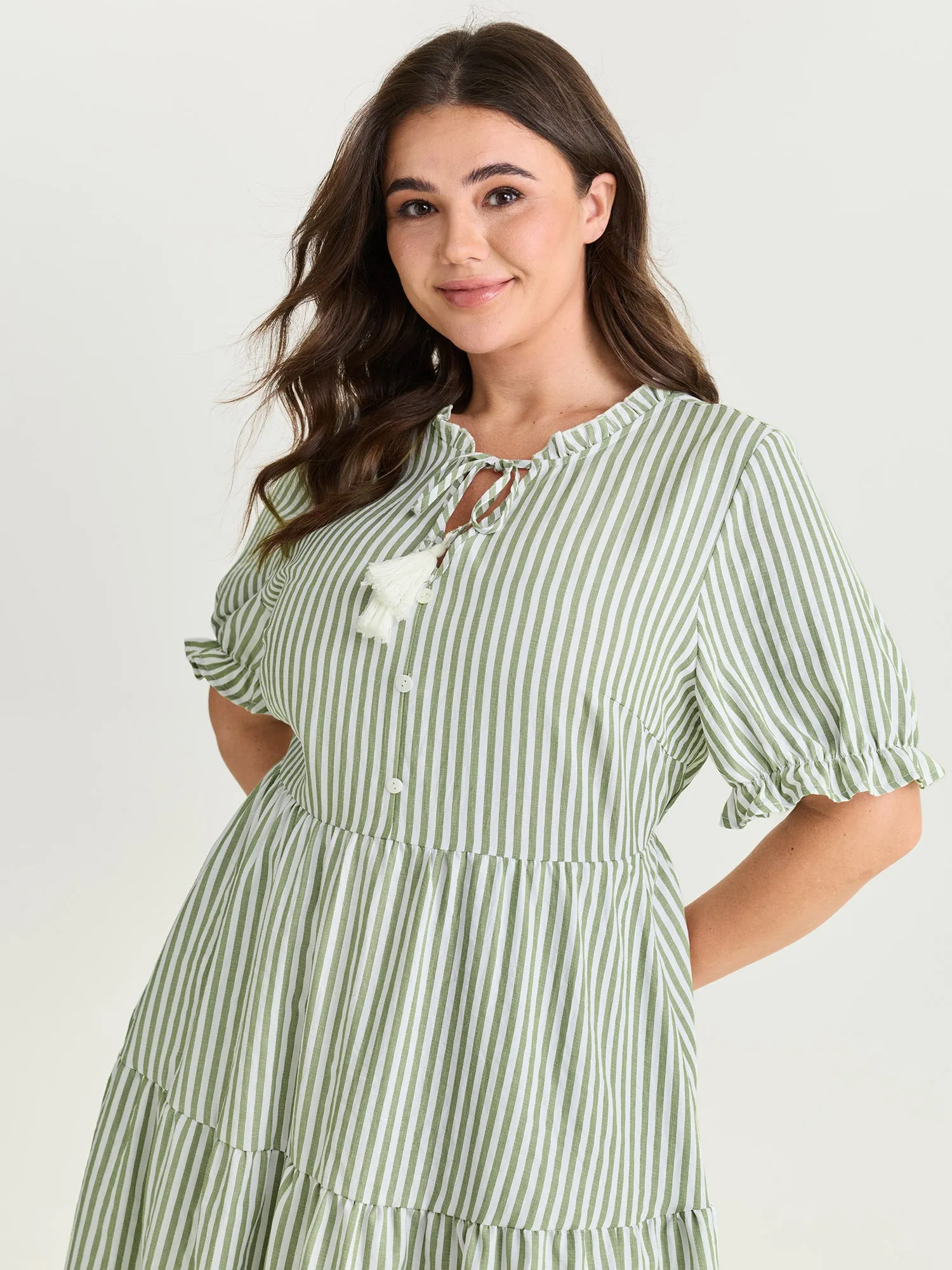 Striped Print Drawstring Tiered Maxi Dress sold by Bloomchic product image thumbnail 2