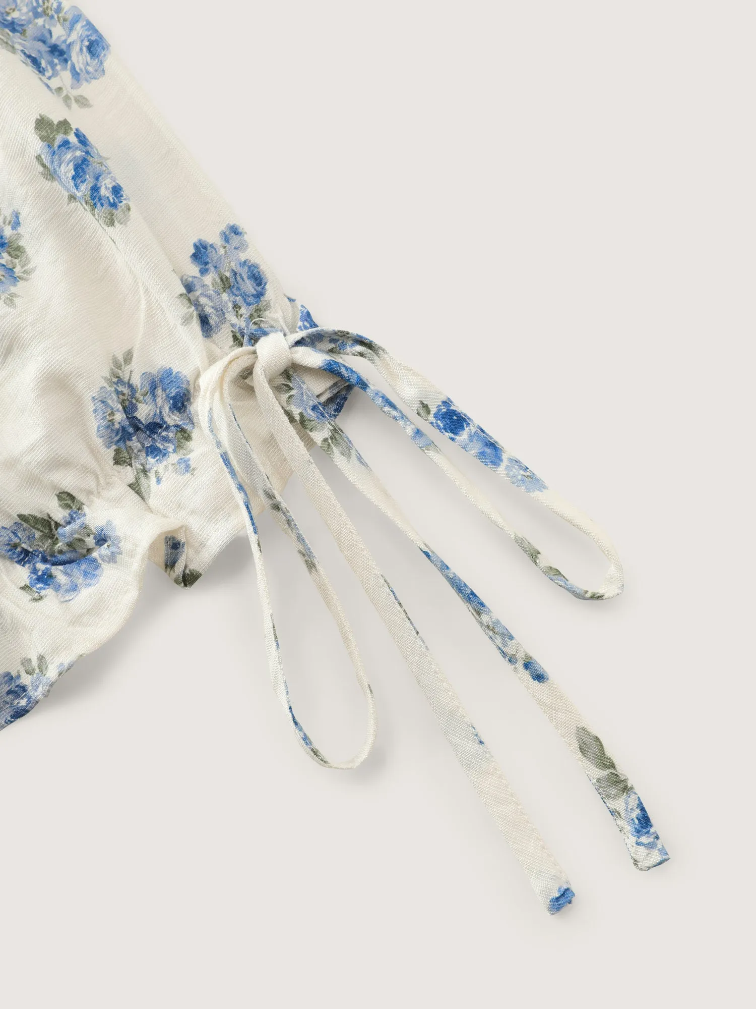 Floral Print Shirred Bodice Sleeve-Tie Maxi Dress sold by Bloomchic product image thumbnail 5